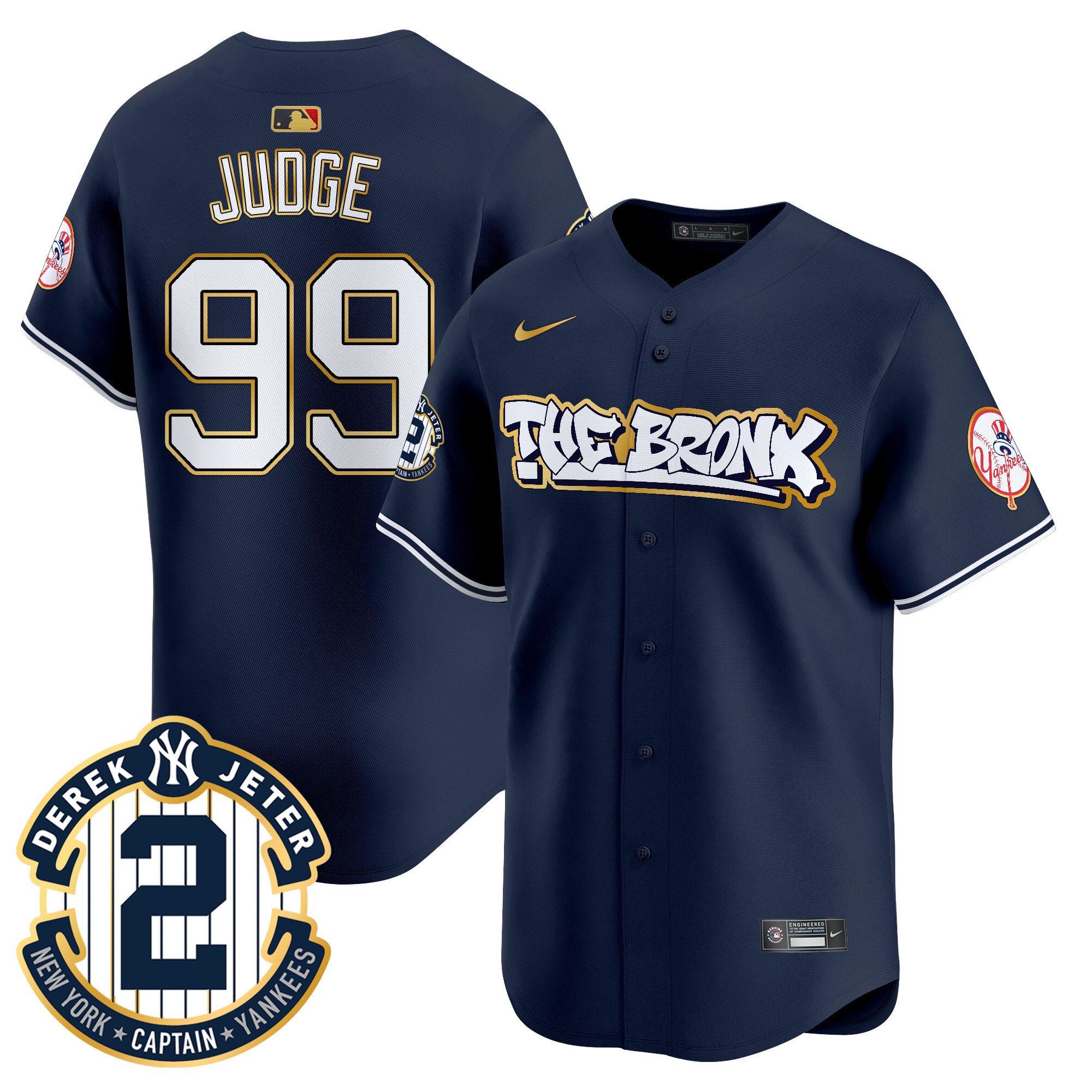 Men's Aaron Judge New York Yankees The Bronx Graffiti Gold Trim Vapor Premier Limited Navy Jersey - All Stitched