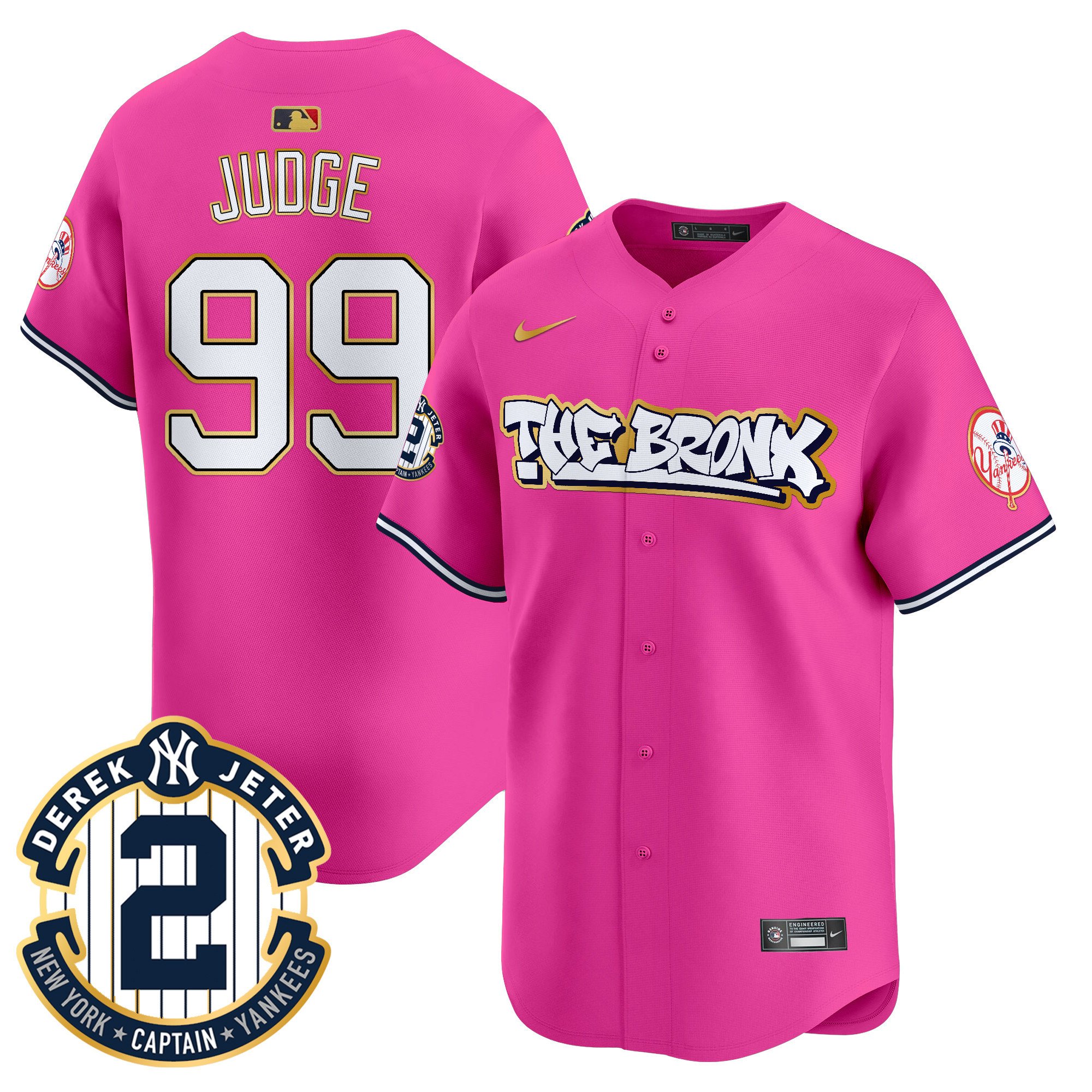 Men's Aaron Judge New York Yankees The Bronx Graffiti Gold Trim Vapor Premier Limited Pink Jersey - All Stitched