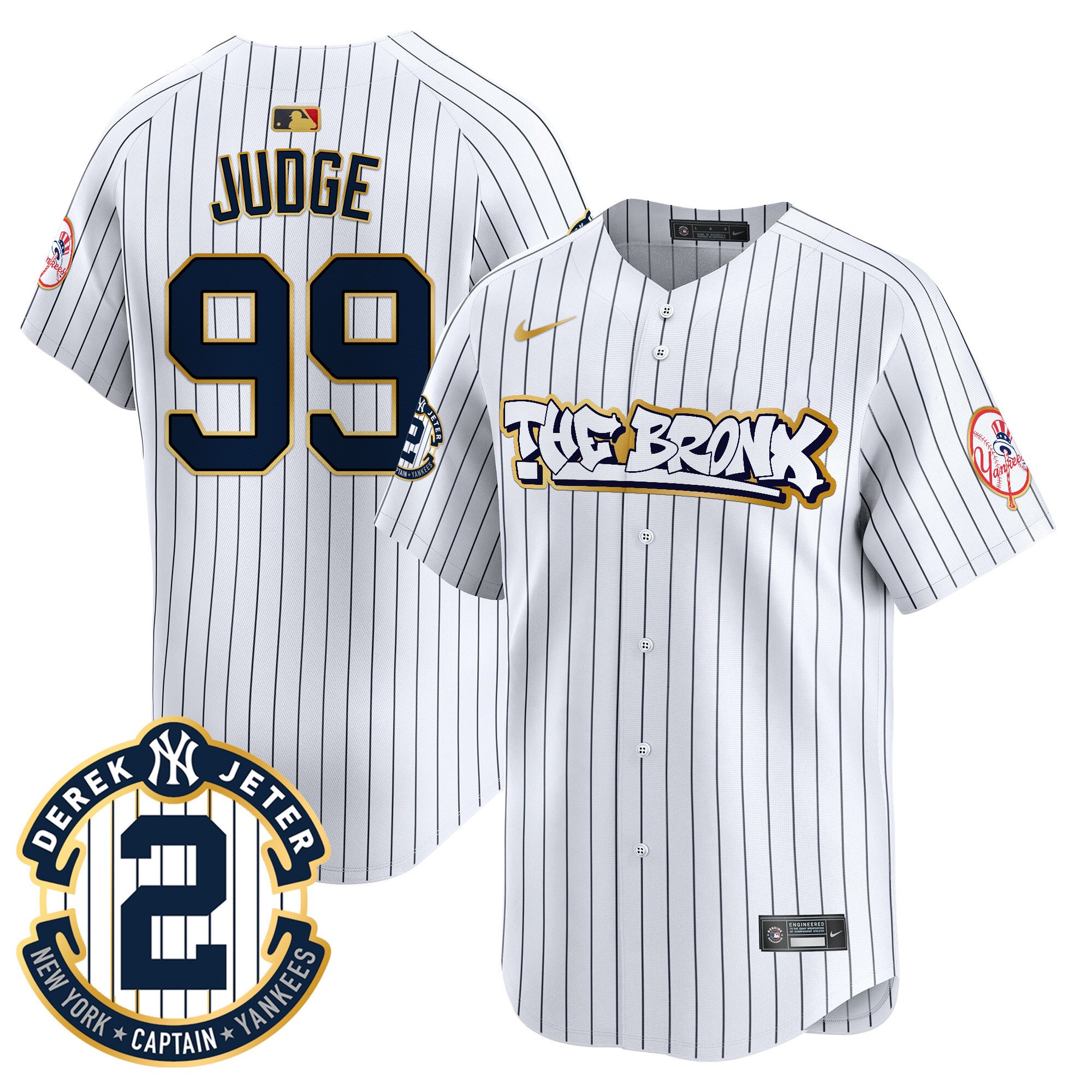 Men's Aaron Judge New York Yankees The Bronx Graffiti Gold Trim Vapor Premier Limited Pinstripe Jersey - All Stitched