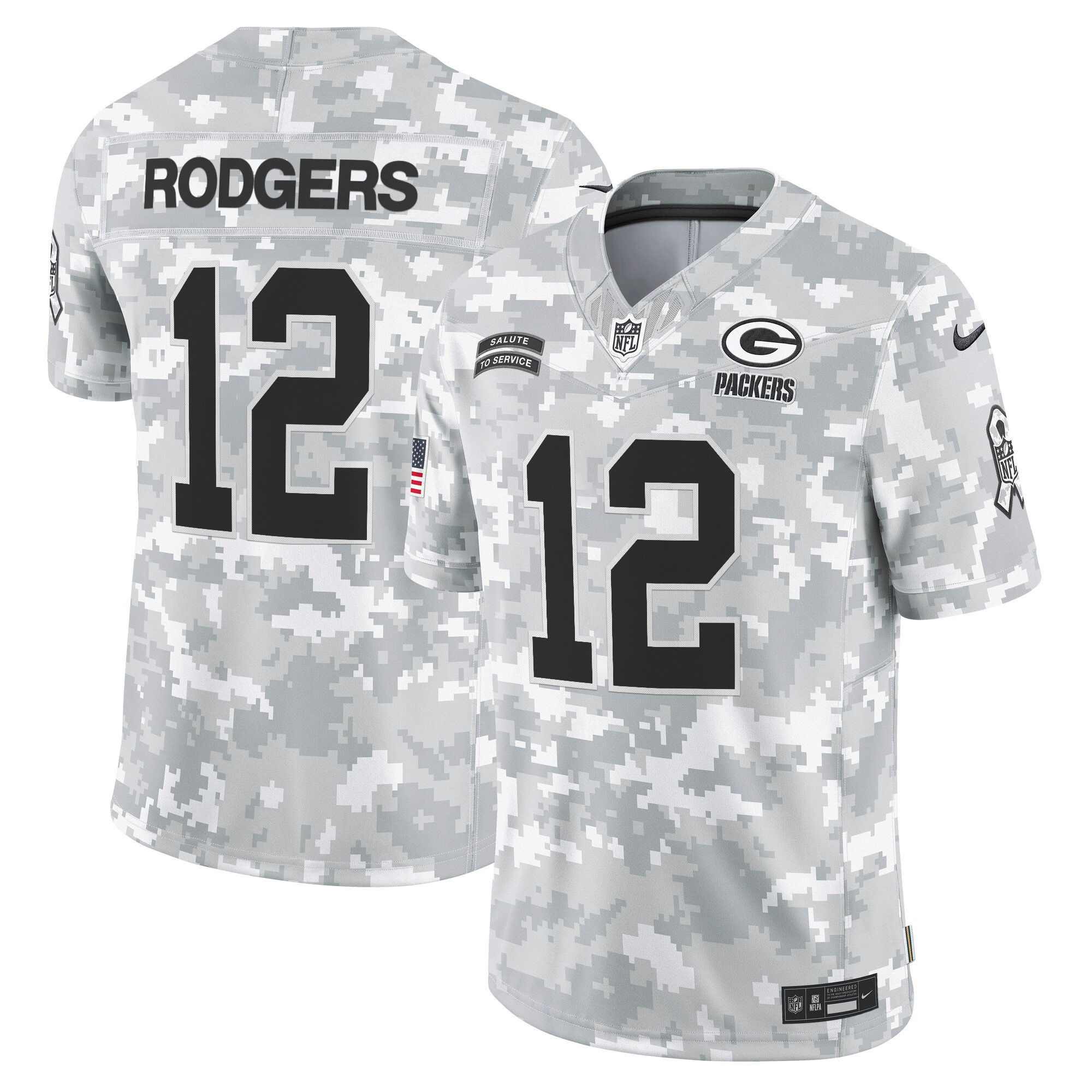 Men's Aaron Rodgers Green Bay Packers 2024 Salute to Service Vapor Limited Arctic Camo Jersey - All Stitched