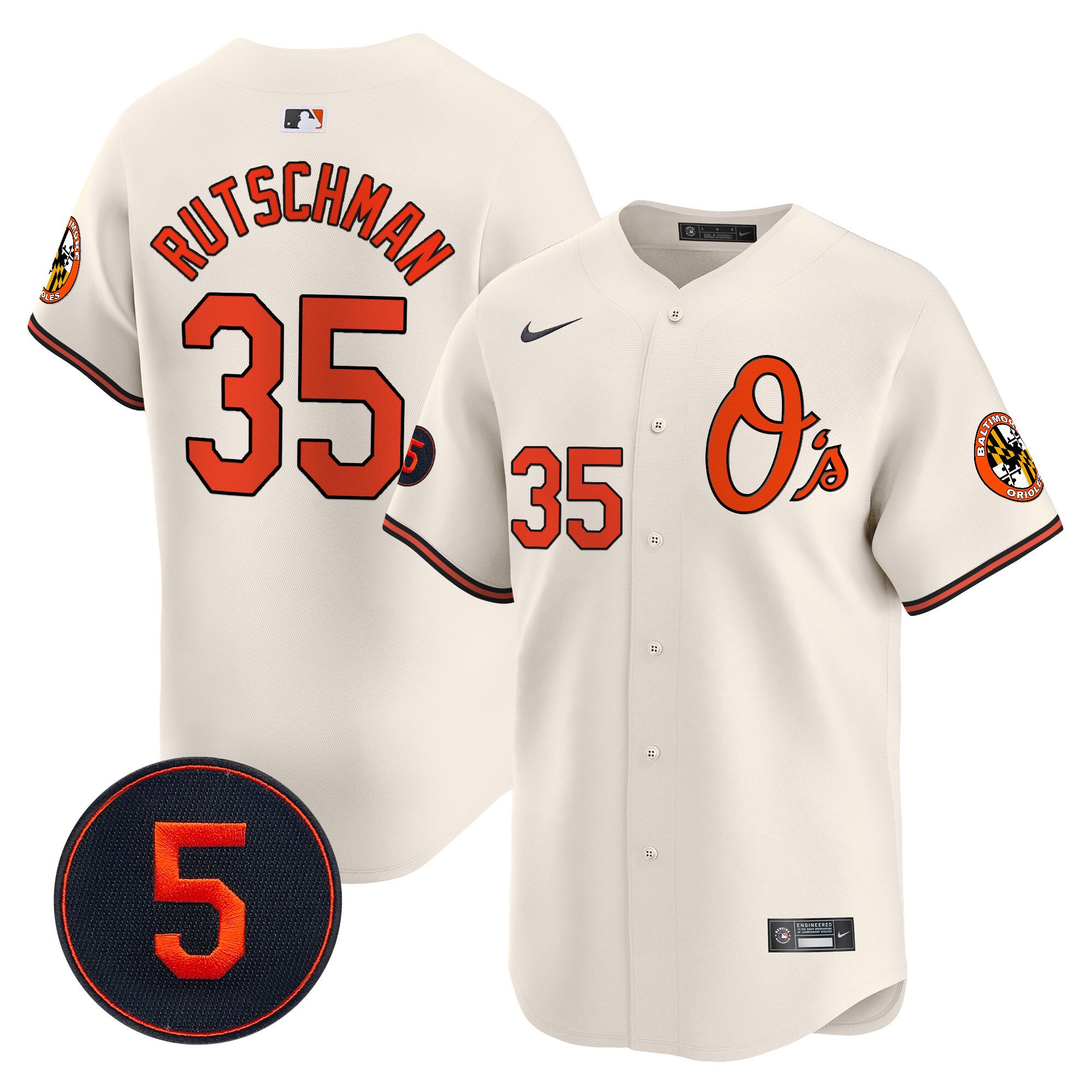 Men's Adley Rutschman Baltimore Orioles Robinson Patch Vapor Premier Limited Cream Jersey V4 - All Stitched