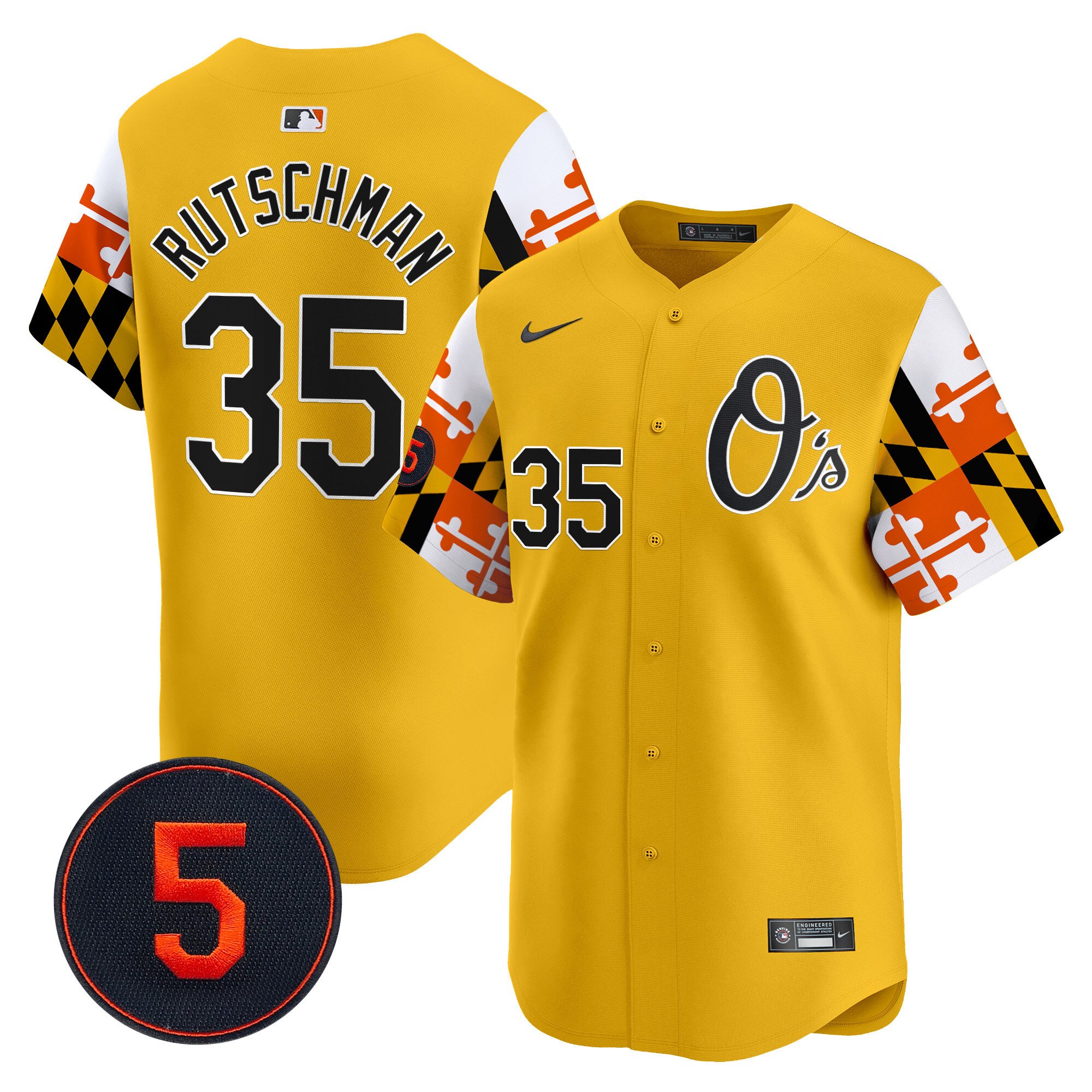 Men's Adley Rutschman Baltimore Orioles Robinson Patch Vapor Premier Limited Gold Jersey V5 - All Stitched
