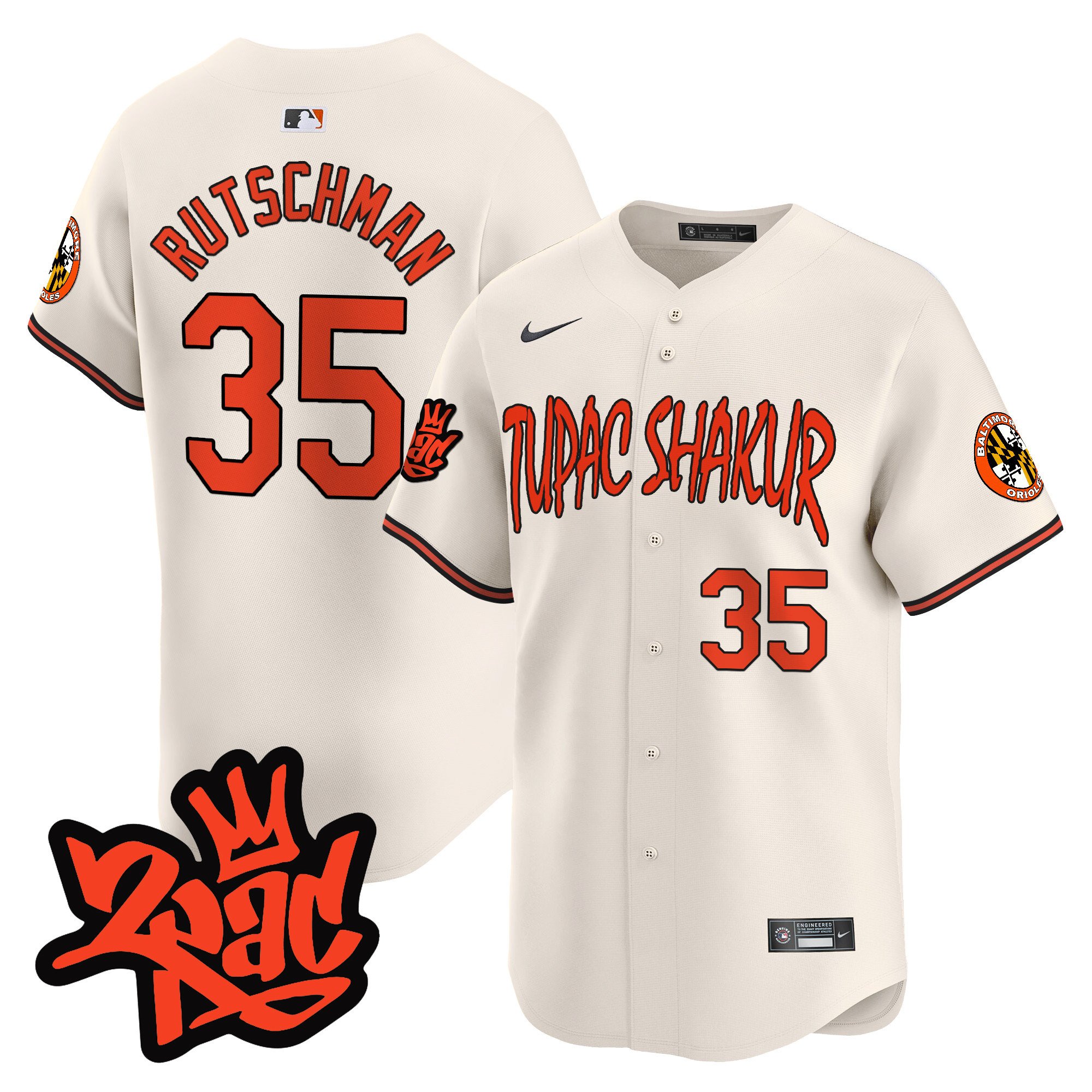 Men's Adley Rutschman Baltimore Orioles Tupac Shakur Vapor Premier Limited Cream Jersey - All Stitched