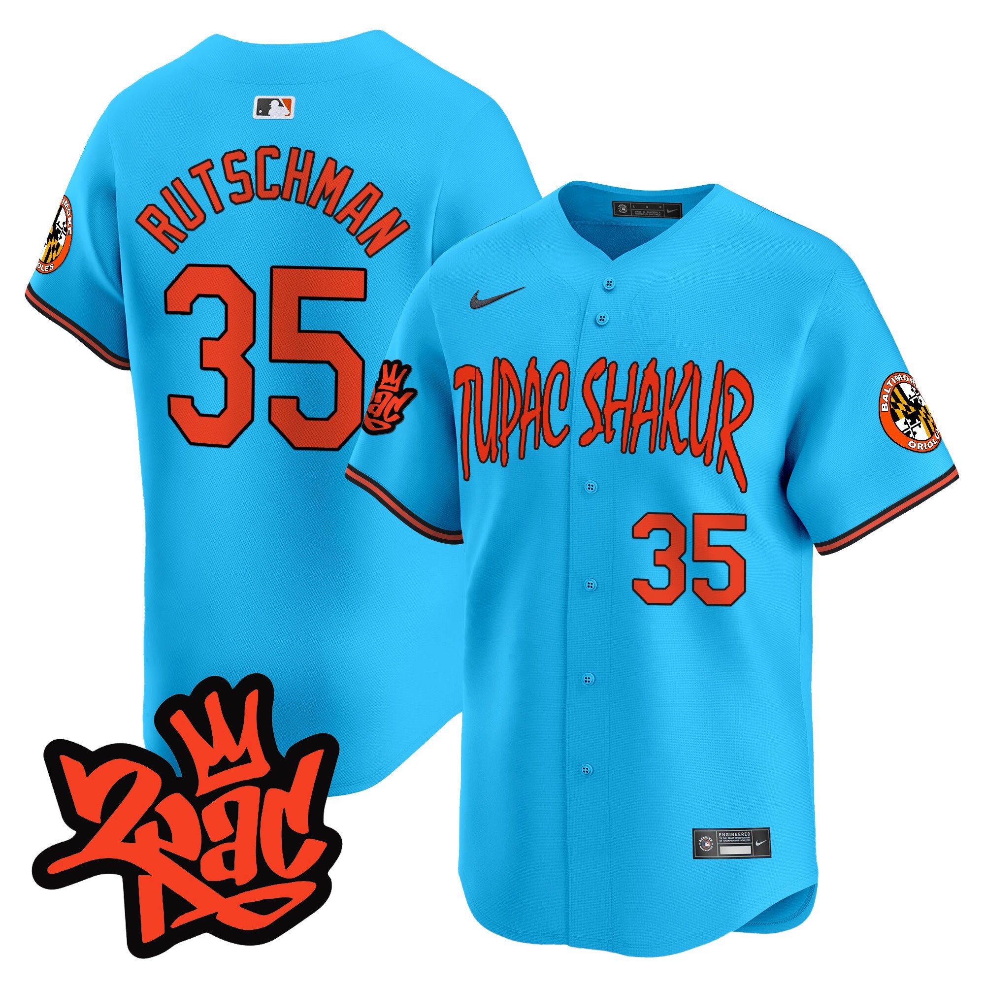 Men's Adley Rutschman Baltimore Orioles Tupac Shakur Vapor Premier Limited Light Blue Jersey - All Stitched
