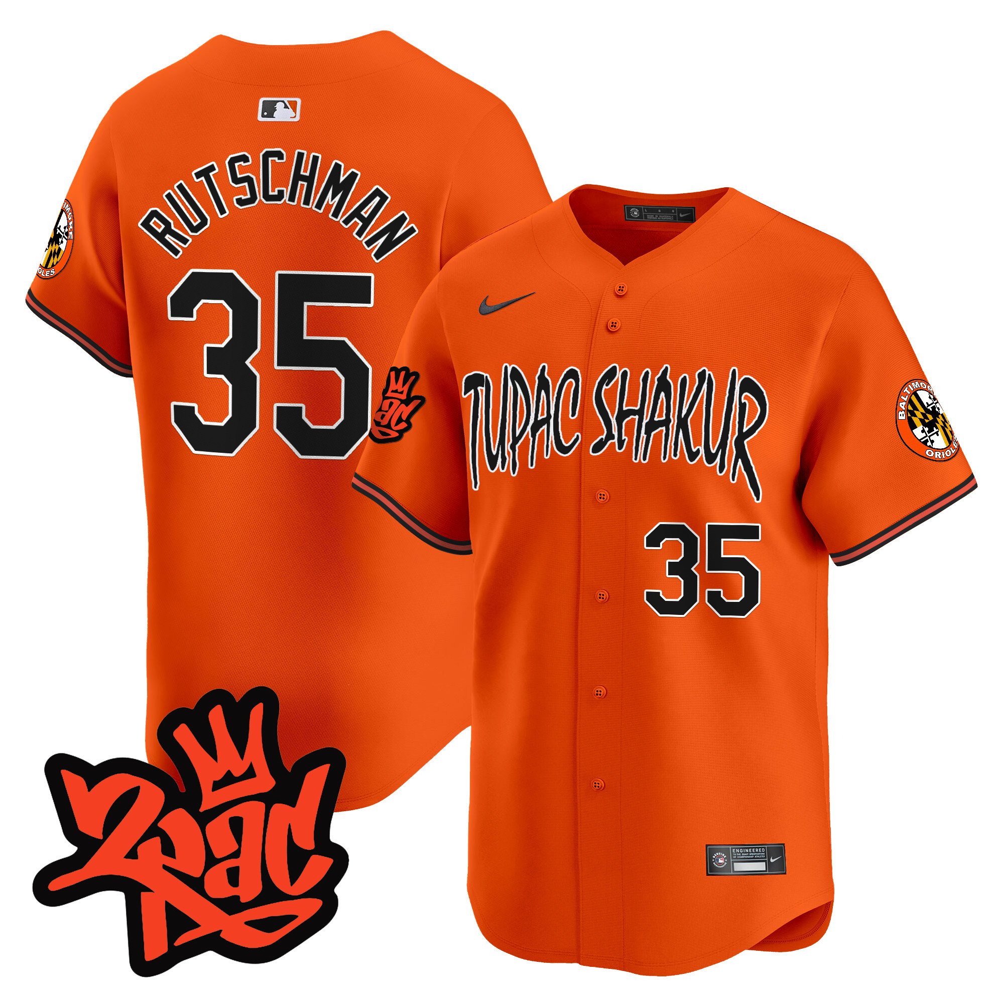 Men's Adley Rutschman Baltimore Orioles Tupac Shakur Vapor Premier Limited Orange Jersey - All Stitched