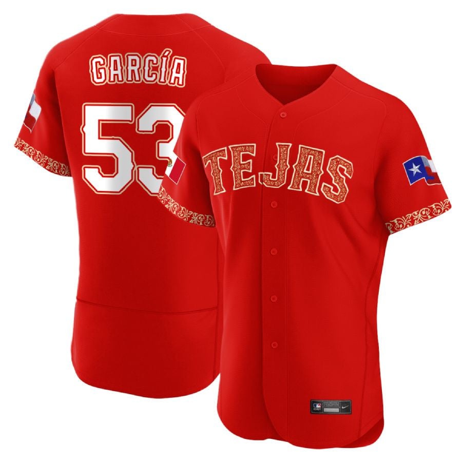 Men's Adolis GarcÃŒa Texas Rangers Mexican Heritage Night Flex Base Jersey Ã± All Stitched