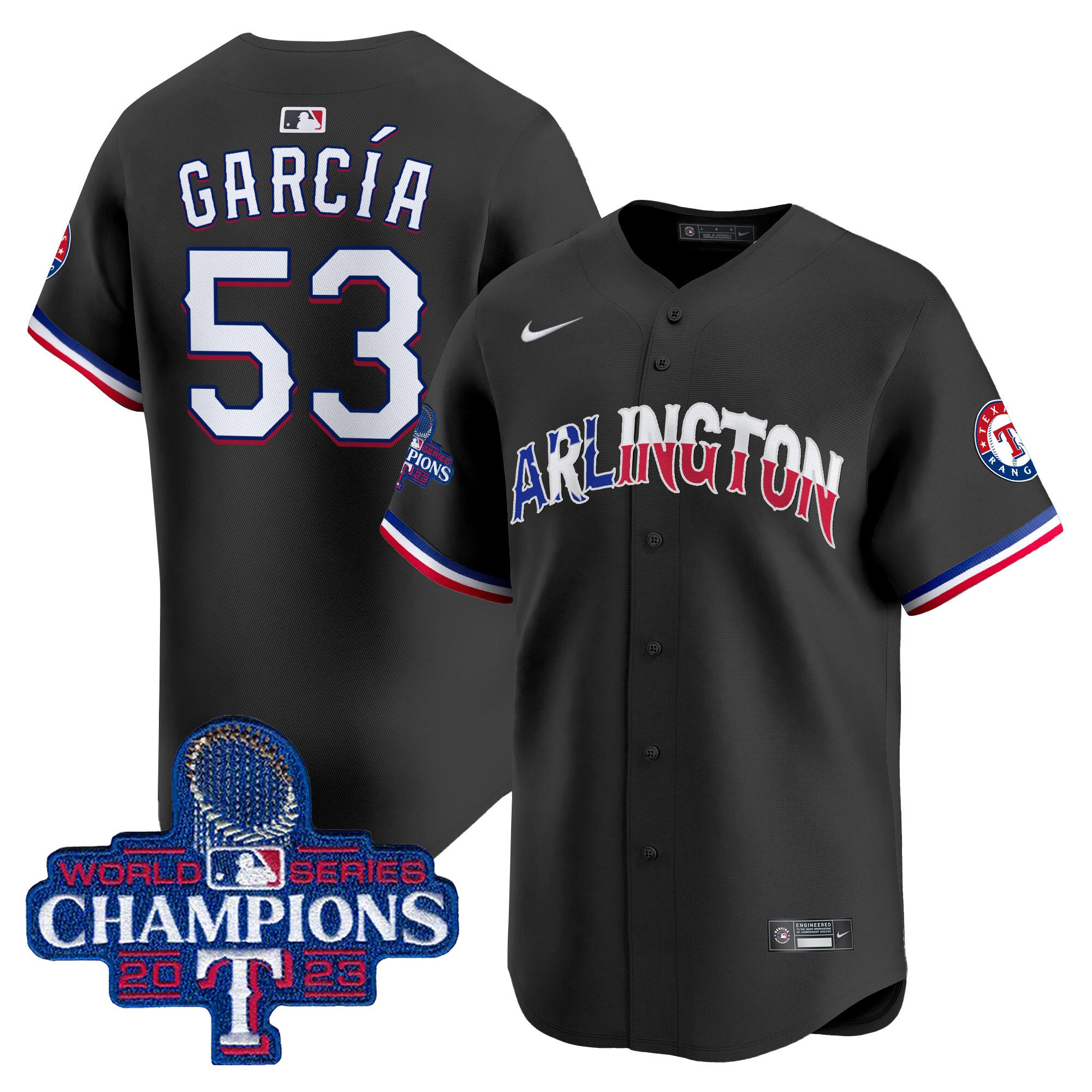 Men's Adolis Garcia Texas Rangers Arlington Champions Vapor Premier Limited Black Jersey - All Stitched