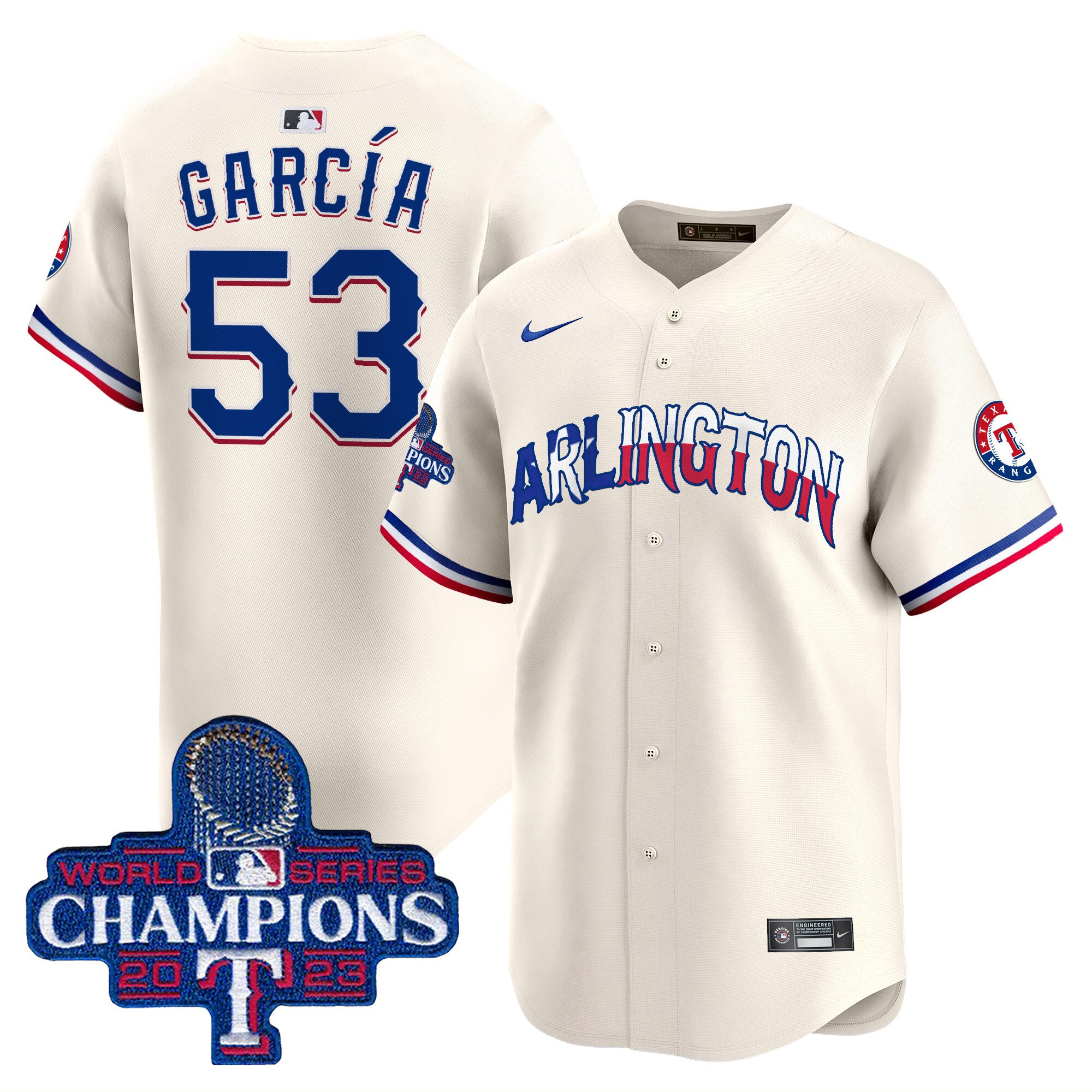 Men's Adolis Garcia Texas Rangers Arlington Champions Vapor Premier Limited Cream Jersey - All Stitched