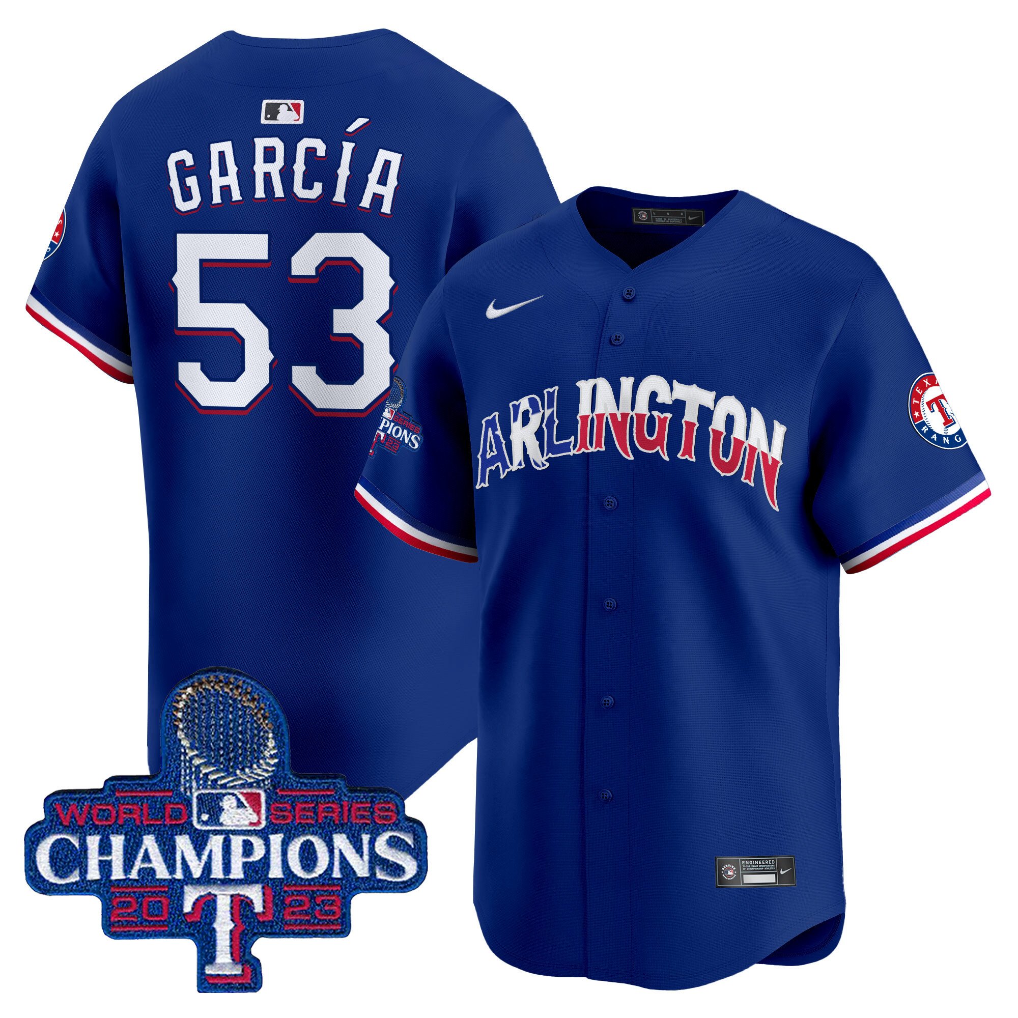 Men's Adolis Garcia Texas Rangers Arlington Champions Vapor Premier Limited Royal Jersey - All Stitched