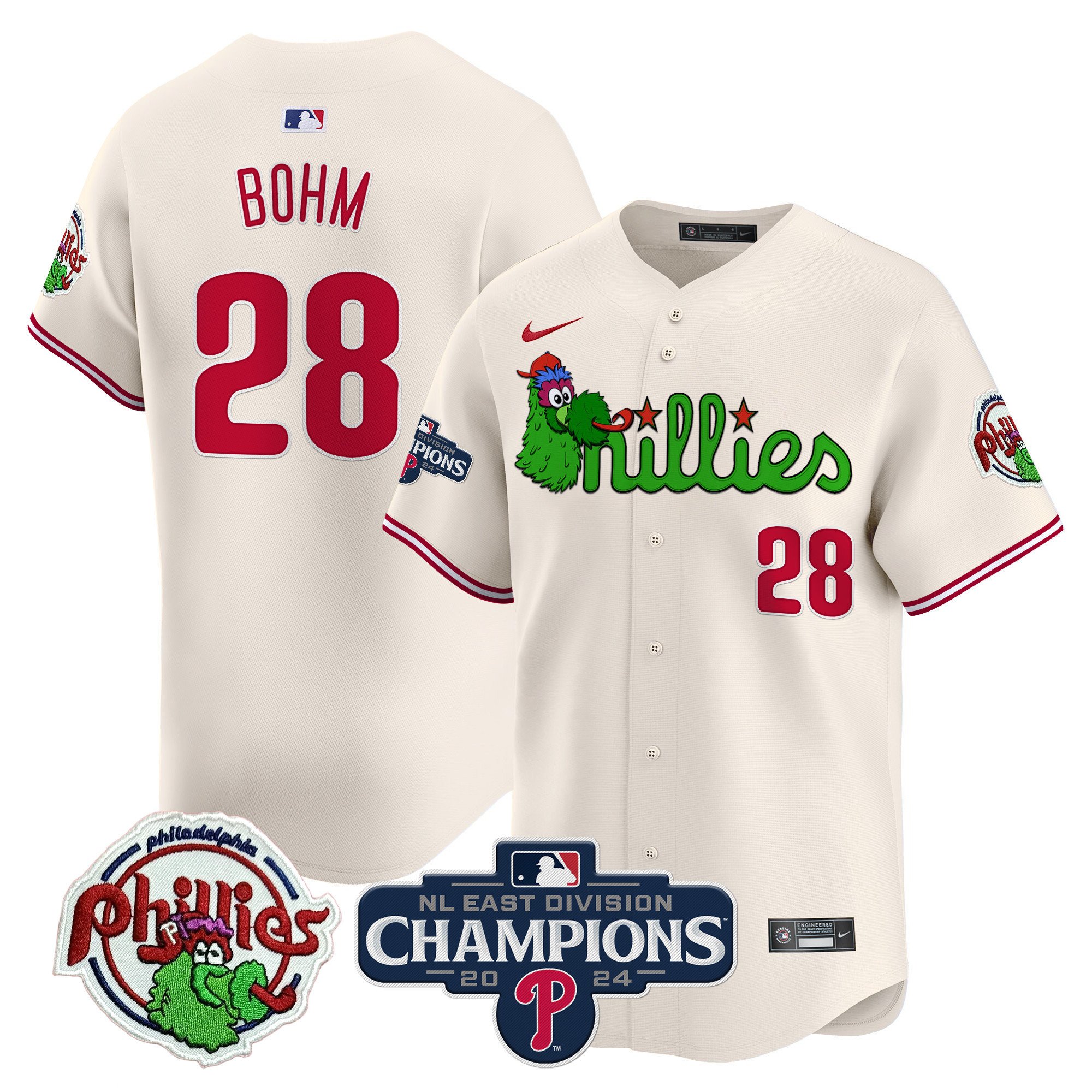 Men's Alec Bohm Philadelphia Phillies Phanatic 2024 NL East Division Champions Vapor Premier Limited Cream Jersey V2 - All Stitched