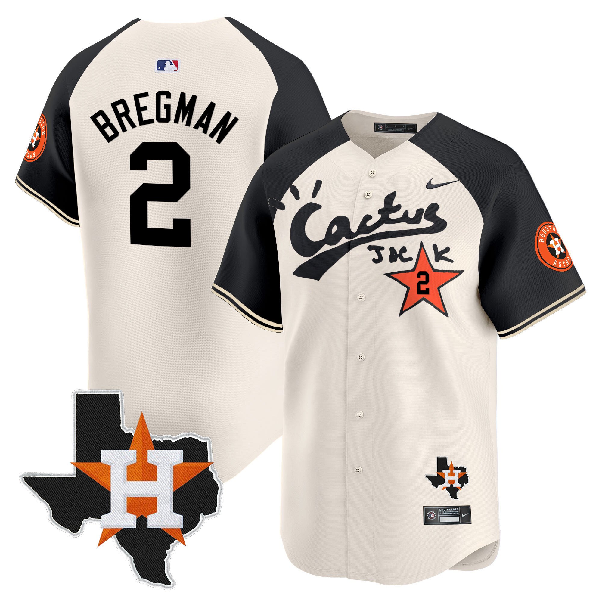 Men's Alex Bregman Cactus Jack Patch Vapor Premier Limited Cream Alternate Houston Astros Jersey - All Stitched