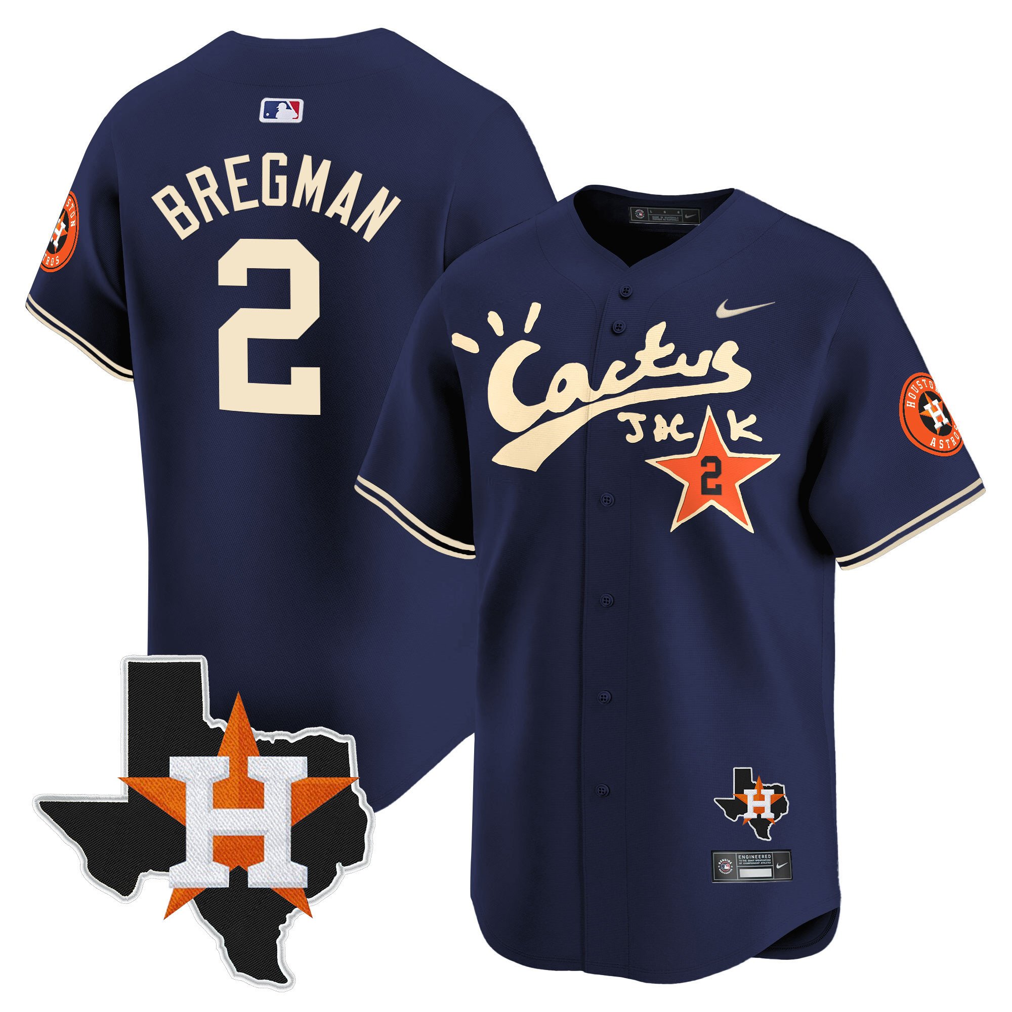 Men's Alex Bregman Cactus Jack Patch Vapor Premier Limited Navy Houston Astros Jersey - All Stitched