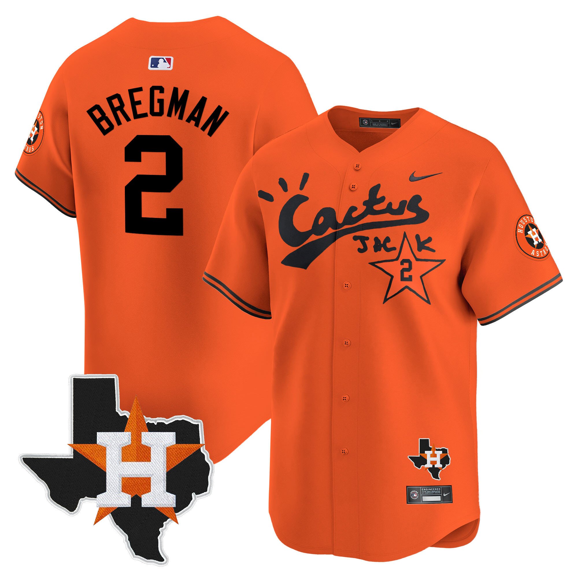 Men's Alex Bregman Cactus Jack Patch Vapor Premier Limited Orange Houston Astros Jersey - All Stitched