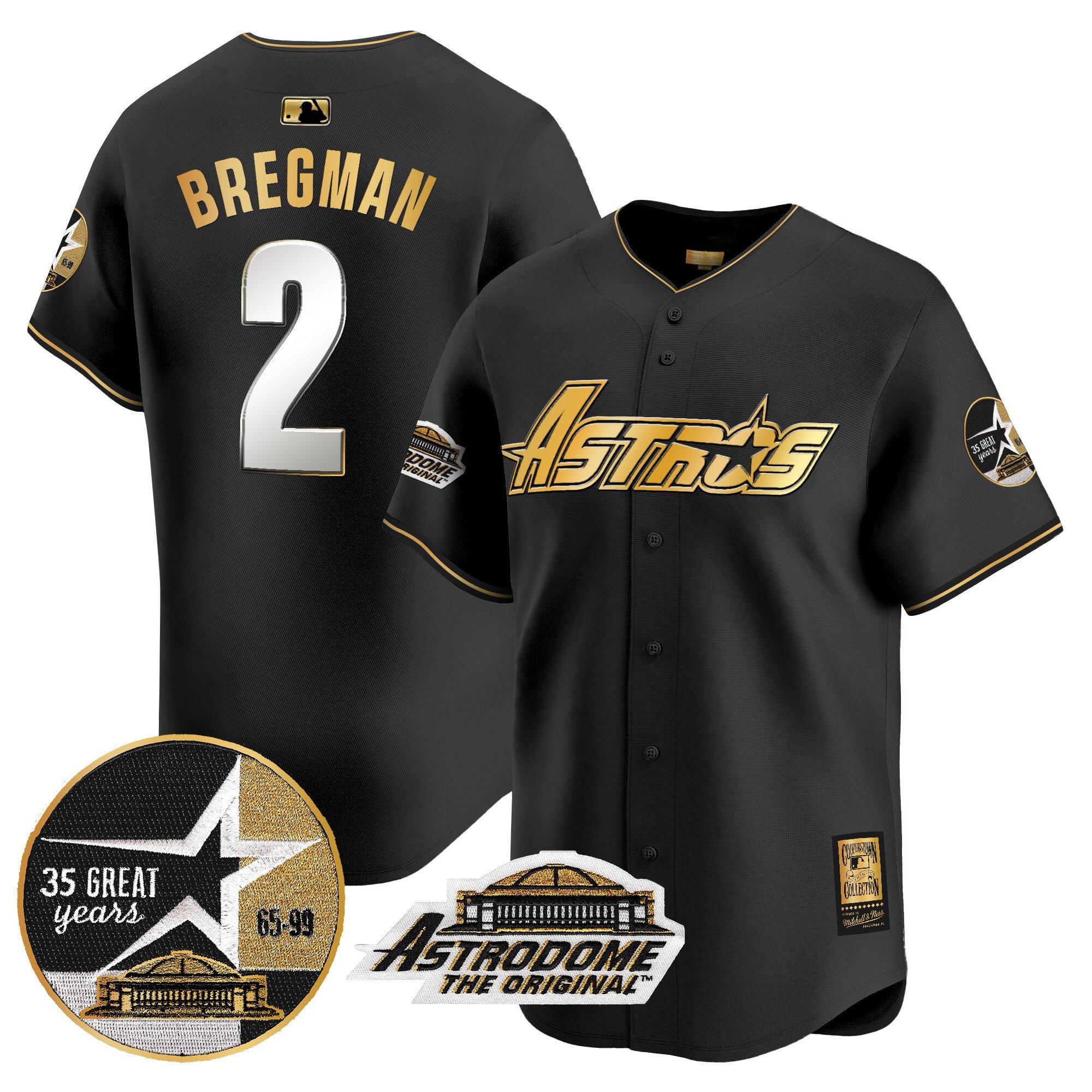 Men's Alex Bregman Houston Astros 1999 Throwback 35th & Astrodome Patch Vapor Premier Limited Black Gold Jersey V3 - All Stitched