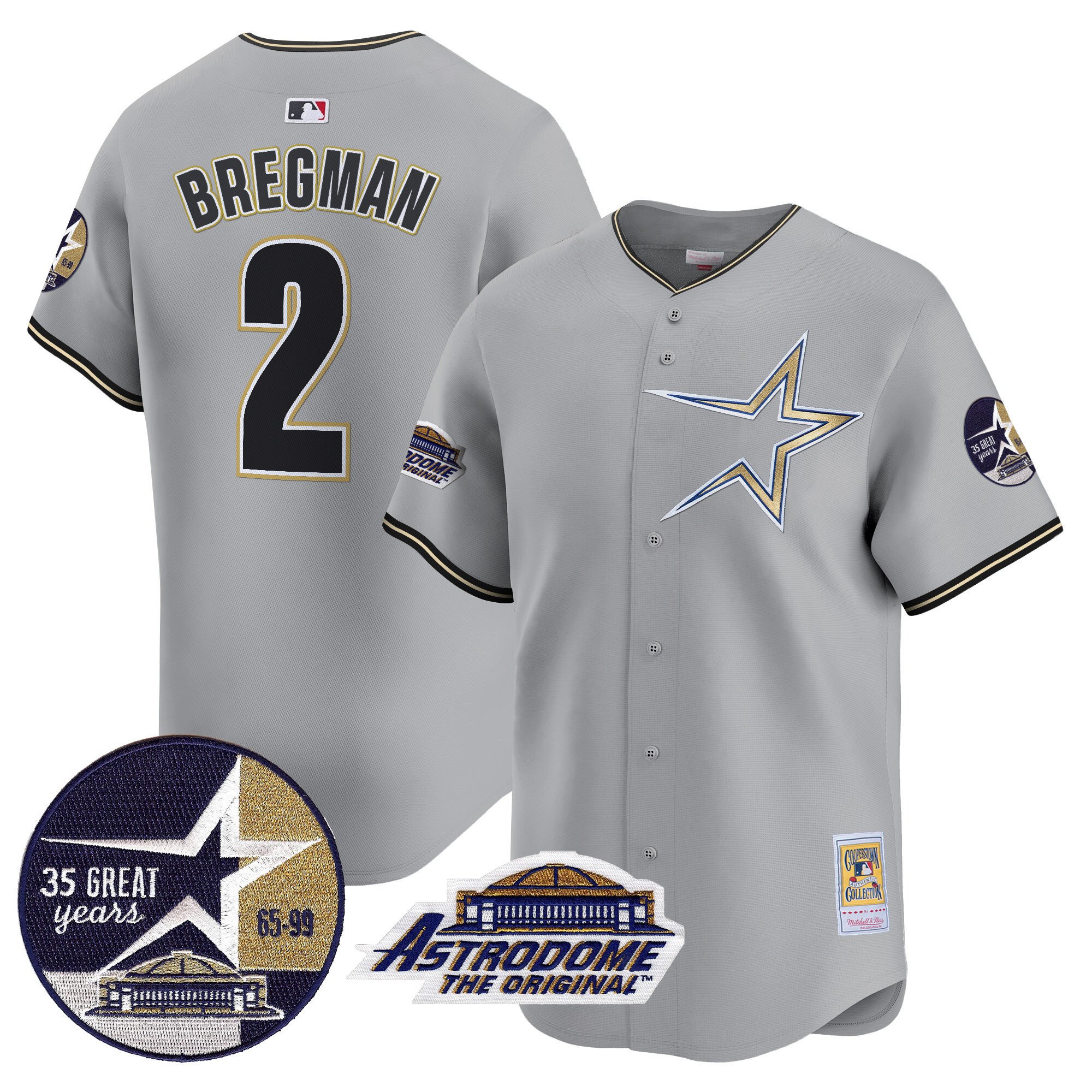 Men's Alex Bregman Houston Astros 1999 Throwback 35th & Astrodome Patch Vapor Premier Limited Gray Jersey - All Stitched