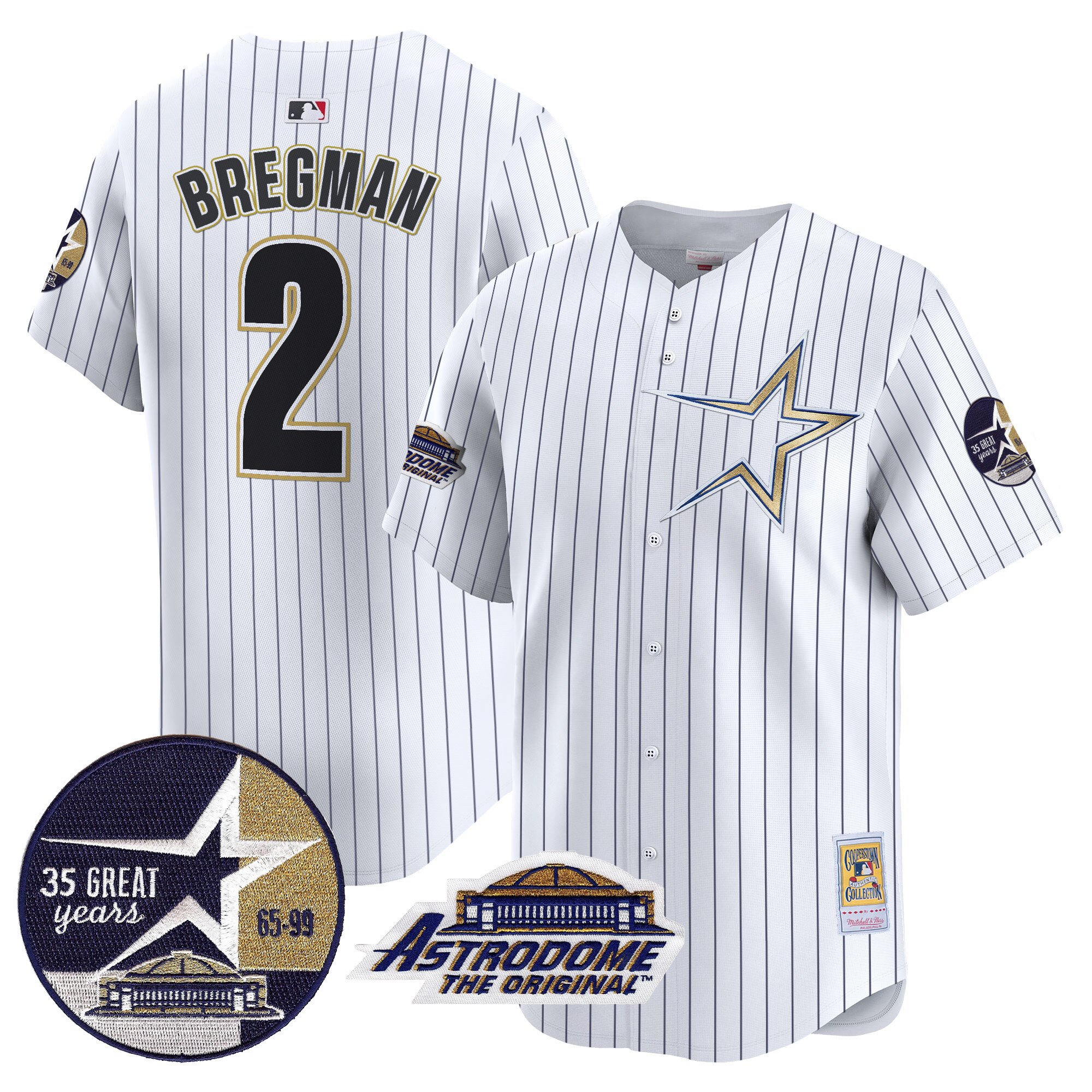 Men's Alex Bregman Houston Astros 1999 Throwback 35th & Astrodome Patch Vapor Premier Limited Pinstripe Jersey - All Stitched