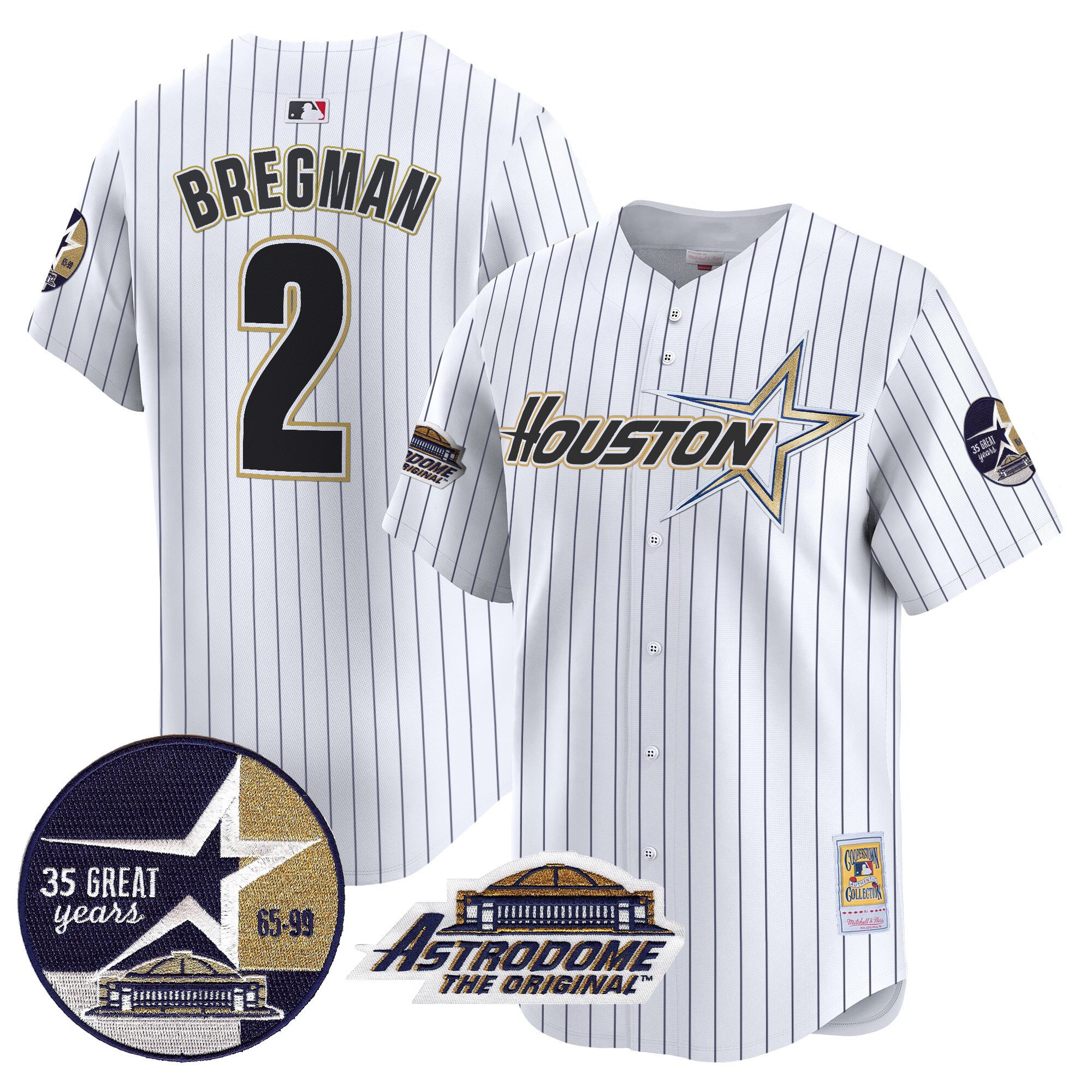 Men's Alex Bregman Houston Astros 1999 Throwback 35th & Astrodome Patch Vapor Premier Limited Pinstripe Jersey V2 - All Stitched
