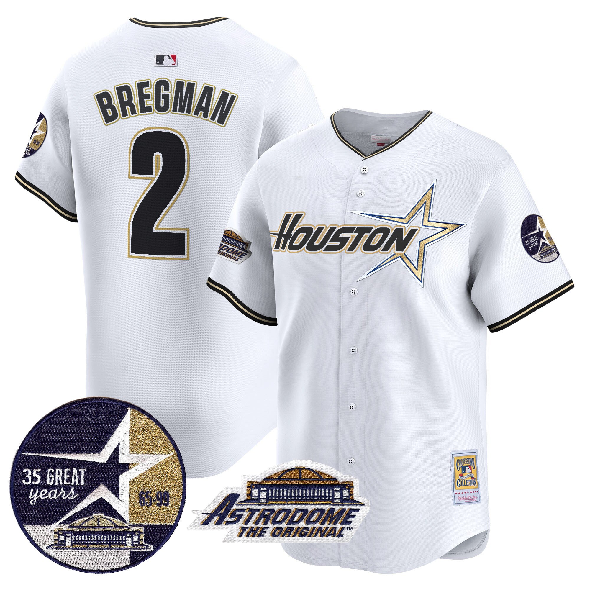 Men's Alex Bregman Houston Astros 1999 Throwback 35th & Astrodome Patch Vapor Premier Limited White Jersey V2 - All Stitched