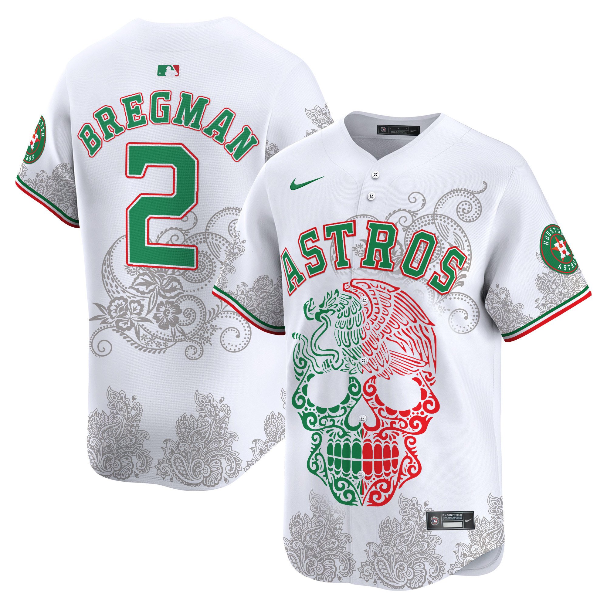 Men's Alex Bregman Houston Astros Aztec Warrior Skull Vapor Limited White Jersey - Printed