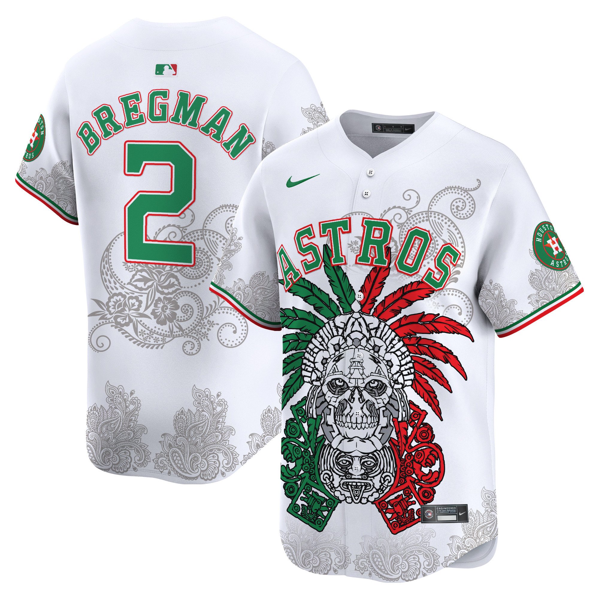 Men's Alex Bregman Houston Astros Aztec Warrior Skull Vapor Premier Limited White Jersey V2 - Printed