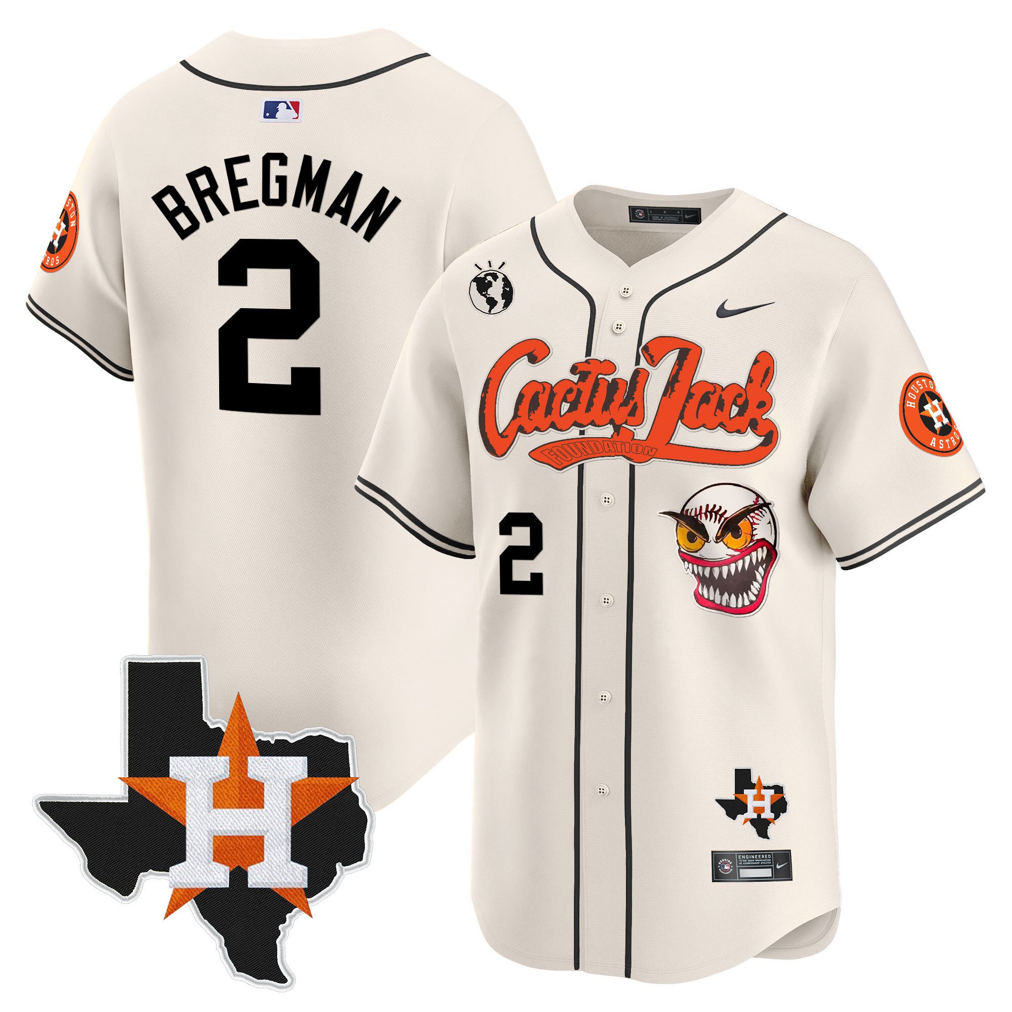 Men's Alex Bregman Houston Astros Cactus Jack Patch Vapor Premier Limited Cream Jersey V12 - Stitched