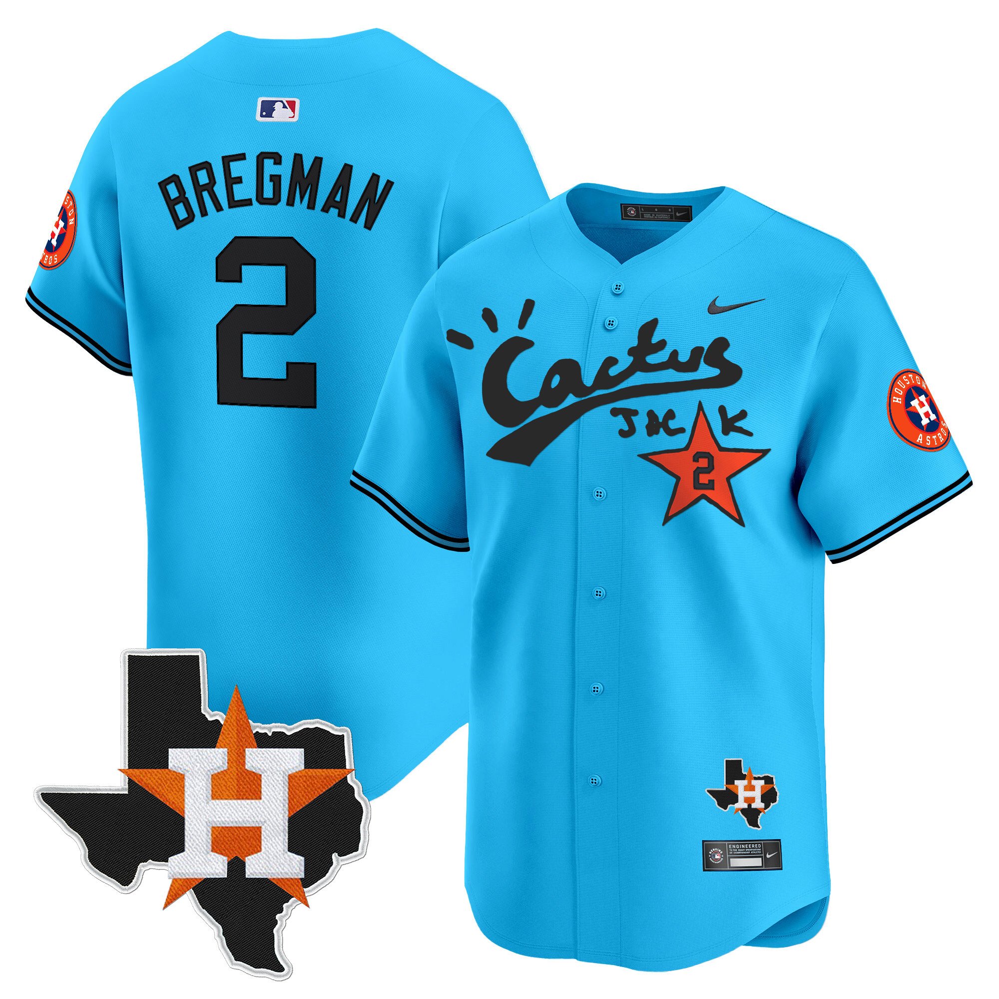 Men's Alex Bregman Houston Astros Cactus Jack Patch Vapor Premier Limited Light Blue Jersey V11 - Stitched