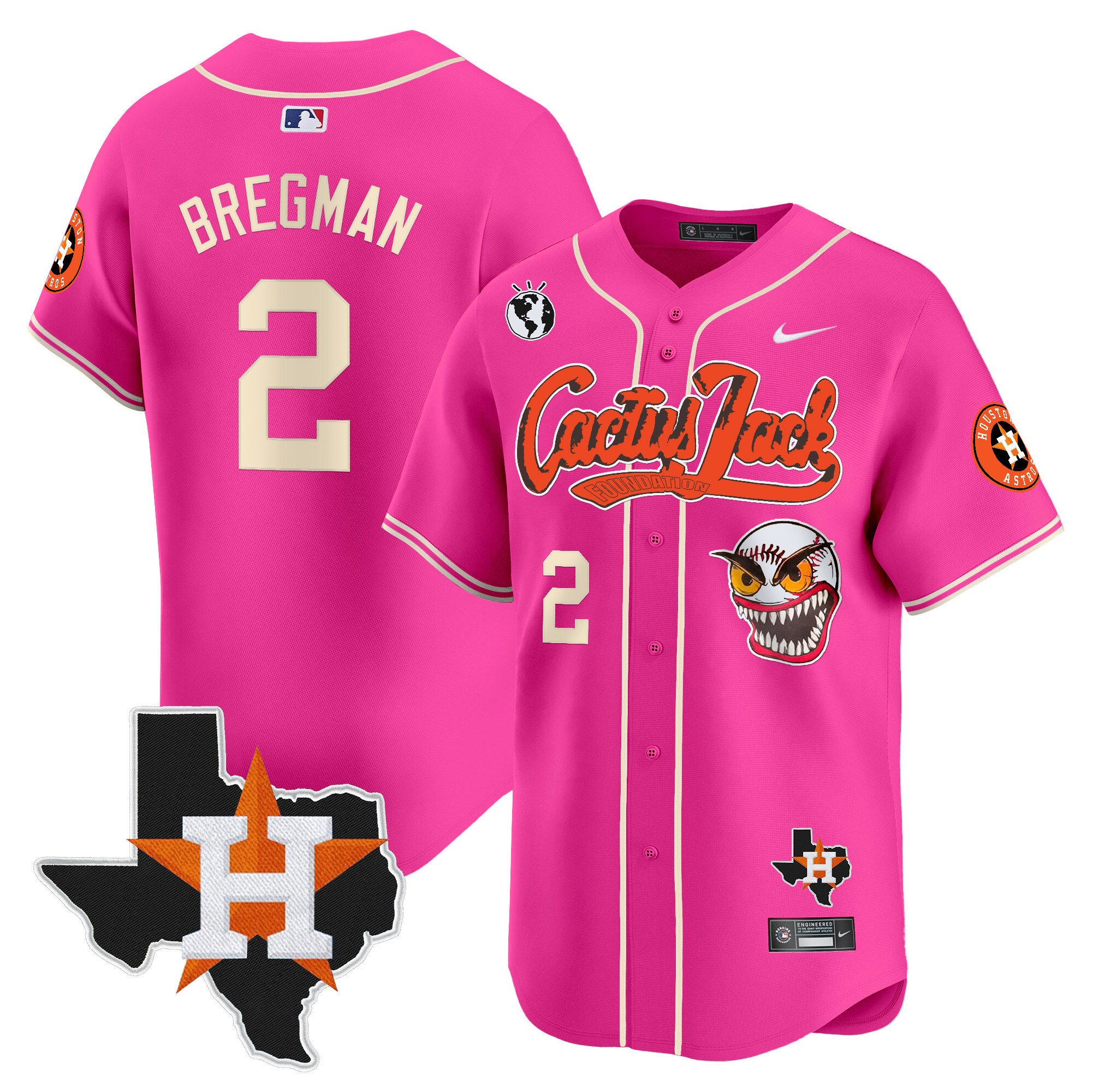 Men's Alex Bregman Houston Astros Cactus Jack Patch Vapor Premier Limited Pink Jersey V12 - Stitched