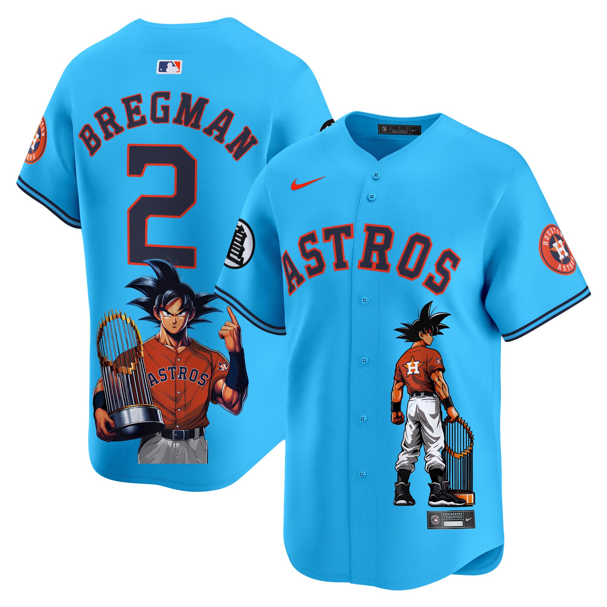 Men's Alex Bregman Houston Astros Dragon Ball Son Goku Vapor Premier Limited Light Blue Jersey - Printed