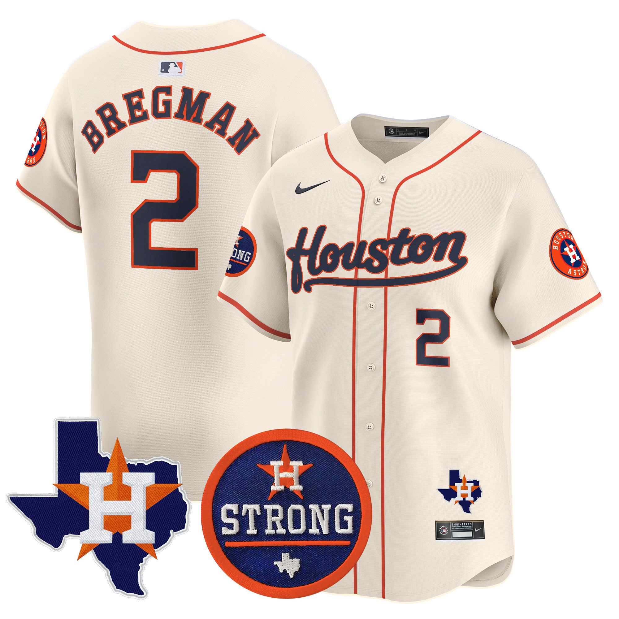 Men's Alex Bregman Houston Astros "Houston Strong" Patch Vapor Premier Limited Cream Jersey - All Stitched