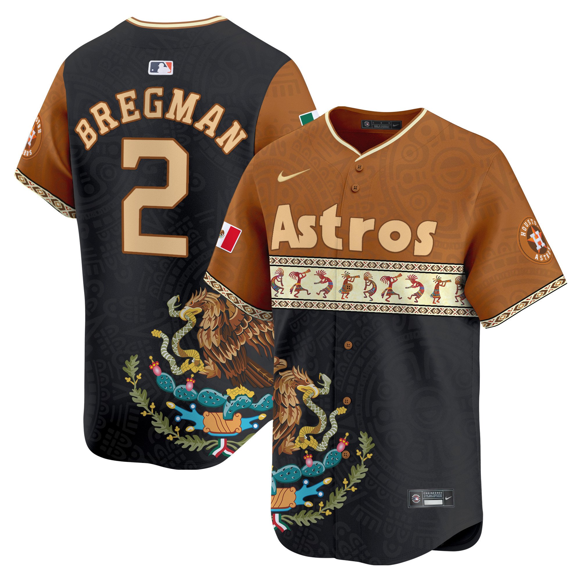 Men's Alex Bregman Houston Astros Mexico Aztec Vapor Premier Limited Brown Jersey - Printed