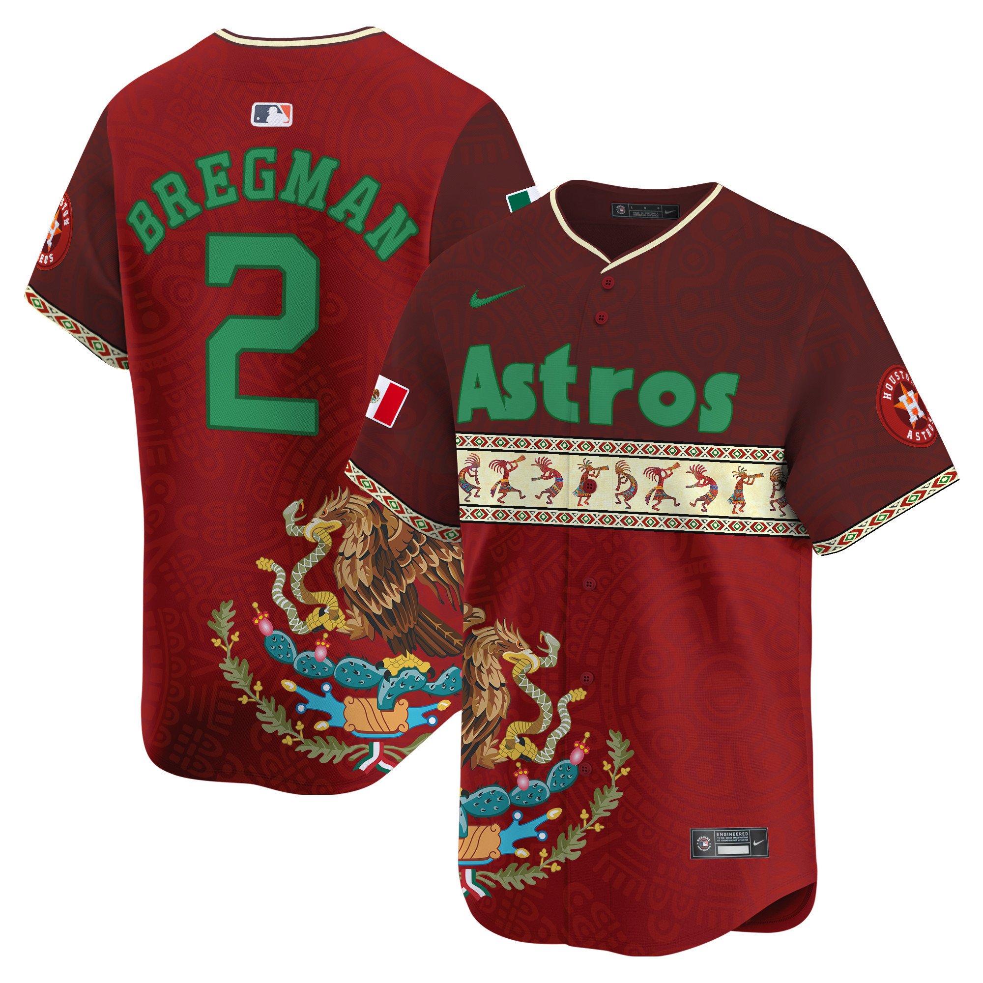 Men's Alex Bregman Houston Astros Mexico Aztec Vapor Premier Limited Red Jersey V2 - Printed