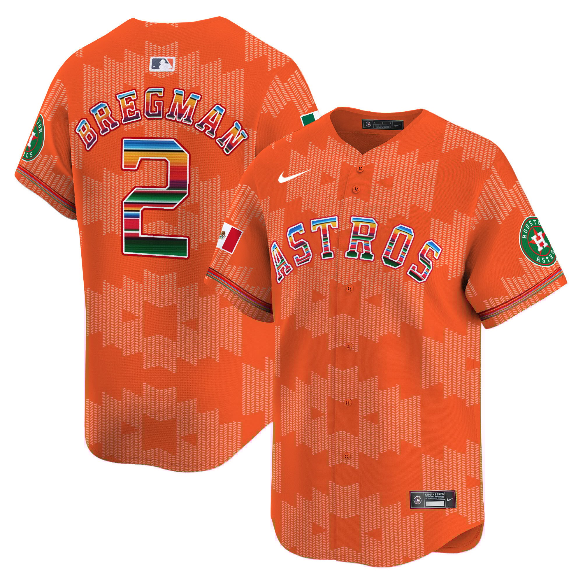 Men's Alex Bregman Houston Astros Mexico Serape Style Vapor Premier Limited Orange Jersey V2- Printed