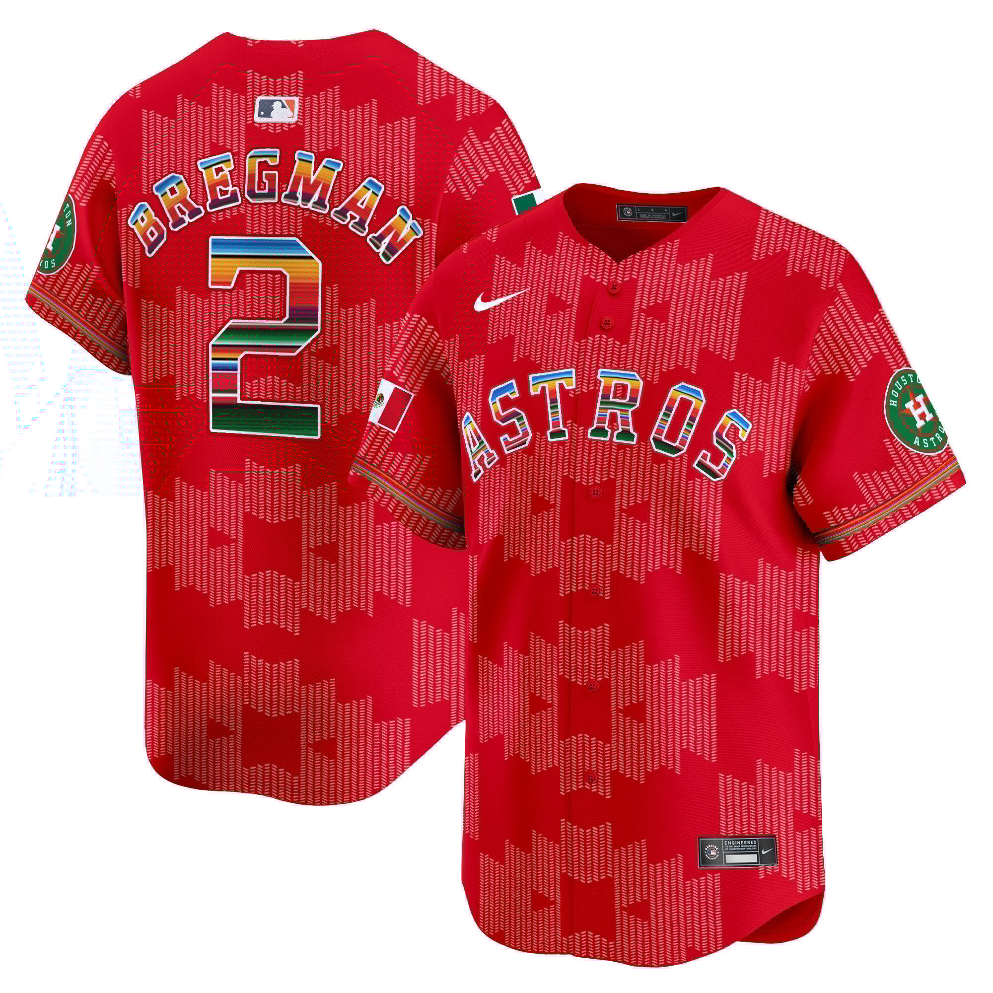 Men's Alex Bregman Houston Astros Mexico Serape Style Vapor Premier Limited Red Jersey V2- Printed