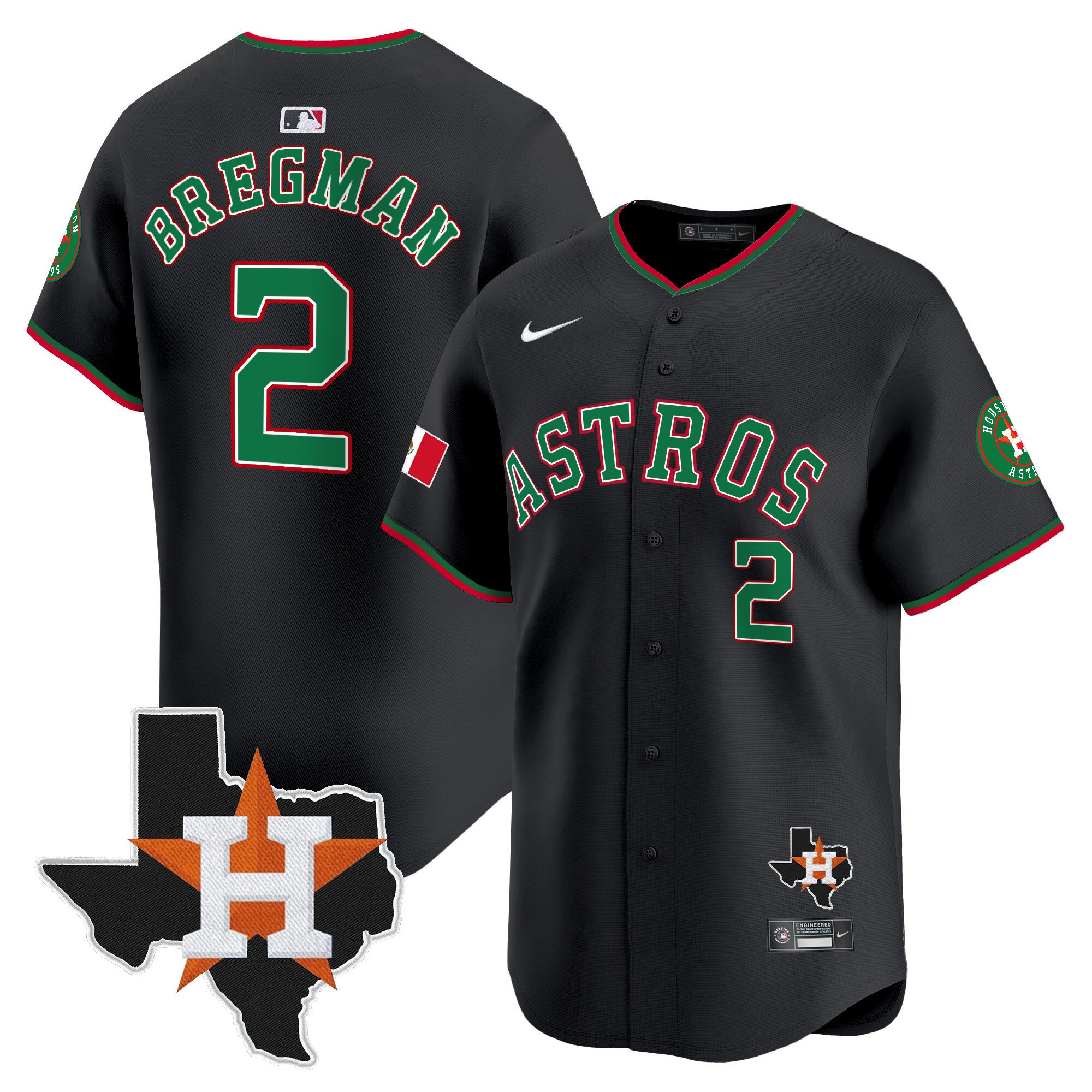 Men's Alex Bregman Houston Astros Mexico Texas Patch Vapor Premier Limited Black Jersey V4 - All Stitched