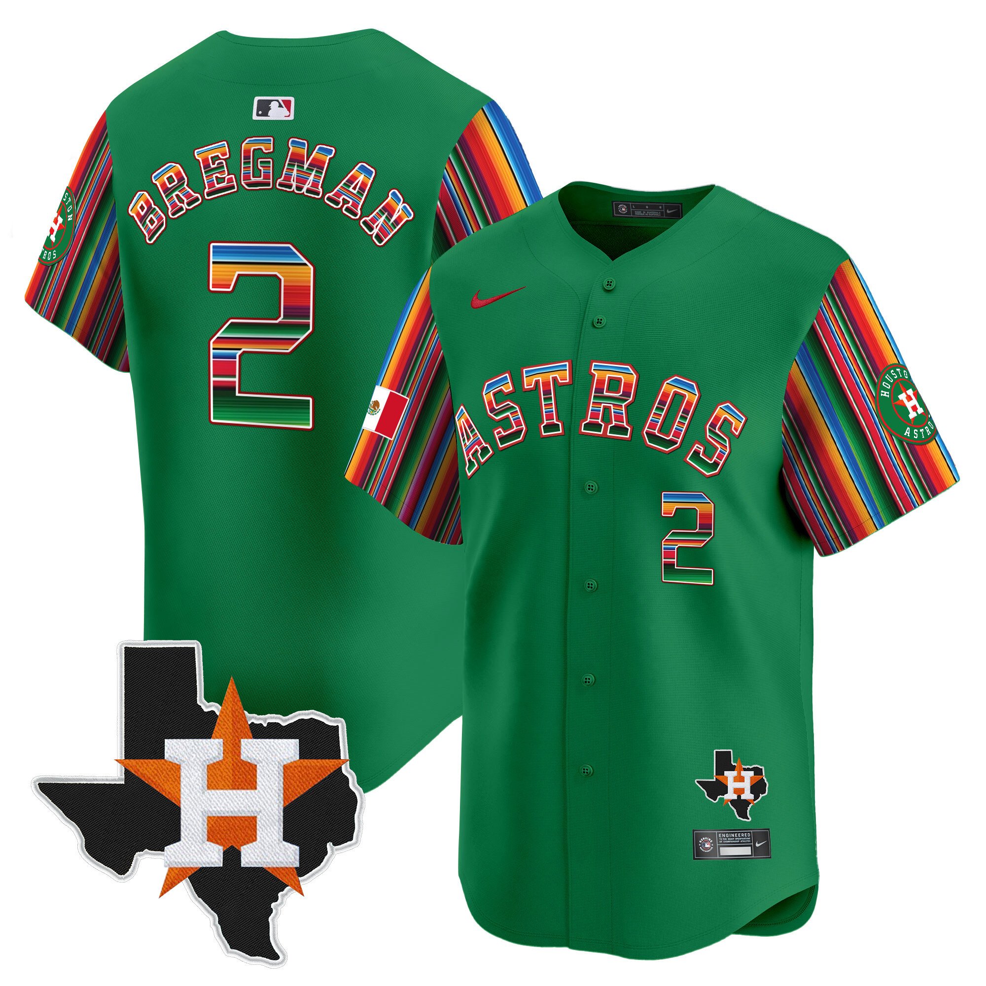 Men's Alex Bregman Houston Astros Mexico Texas Patch Vapor Premier Limited Green Jersey V5 - All Stitched