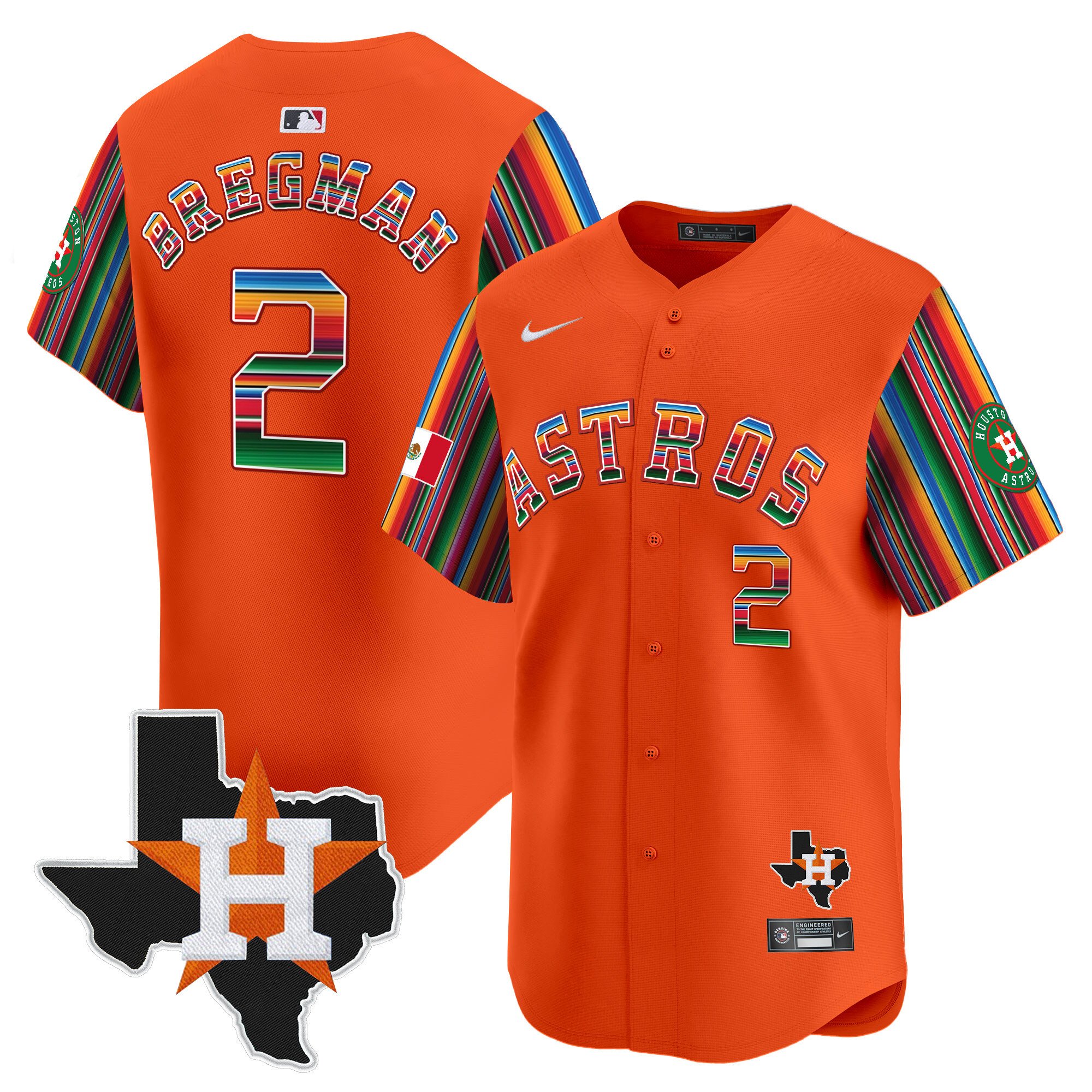 Men's Alex Bregman Houston Astros Mexico Texas Patch Vapor Premier Limited Orange Jersey V5 - All Stitched