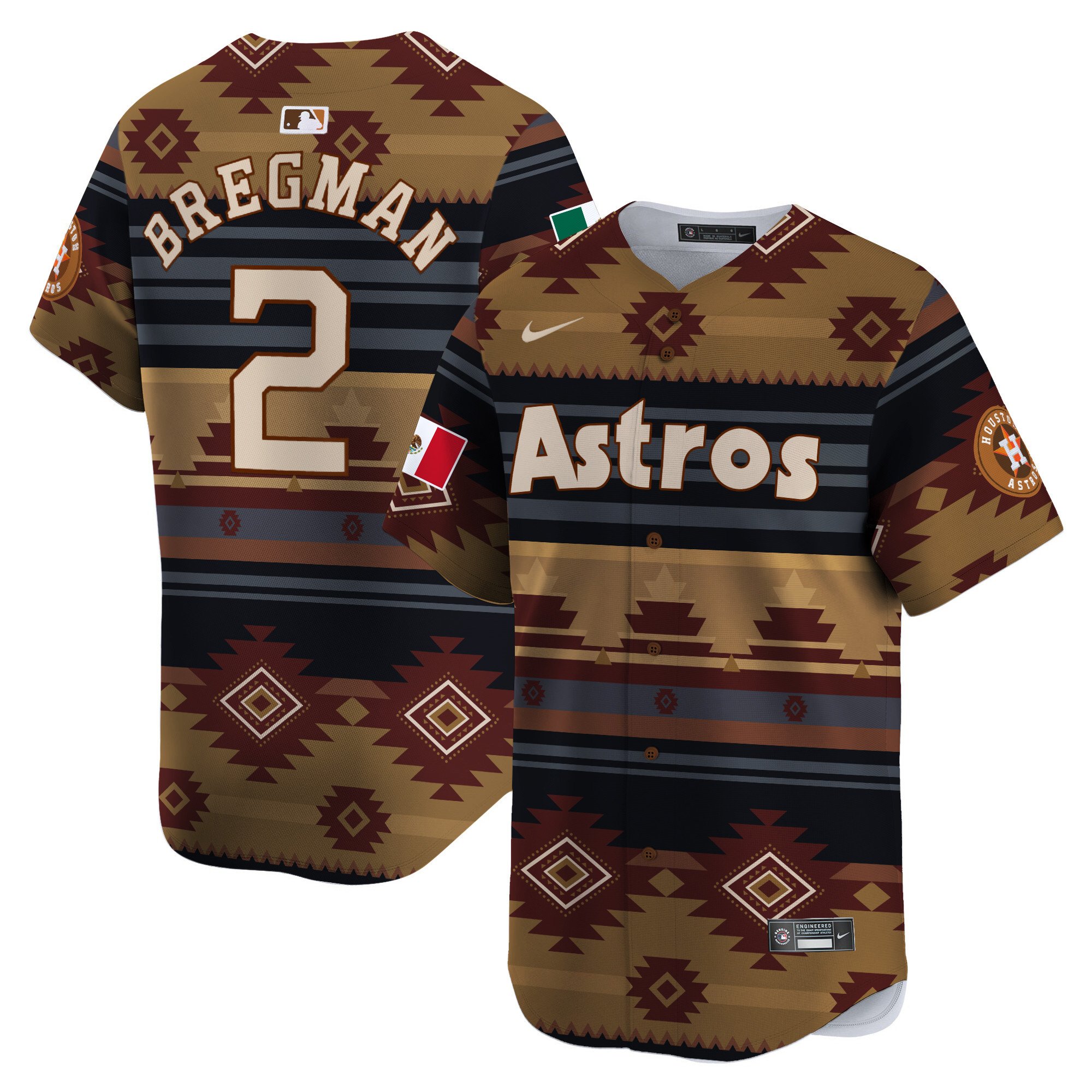 Men's Alex Bregman Houston Astros Mexico Traditional Pattern Vapor Premier Limited Brown Jersey - Printed