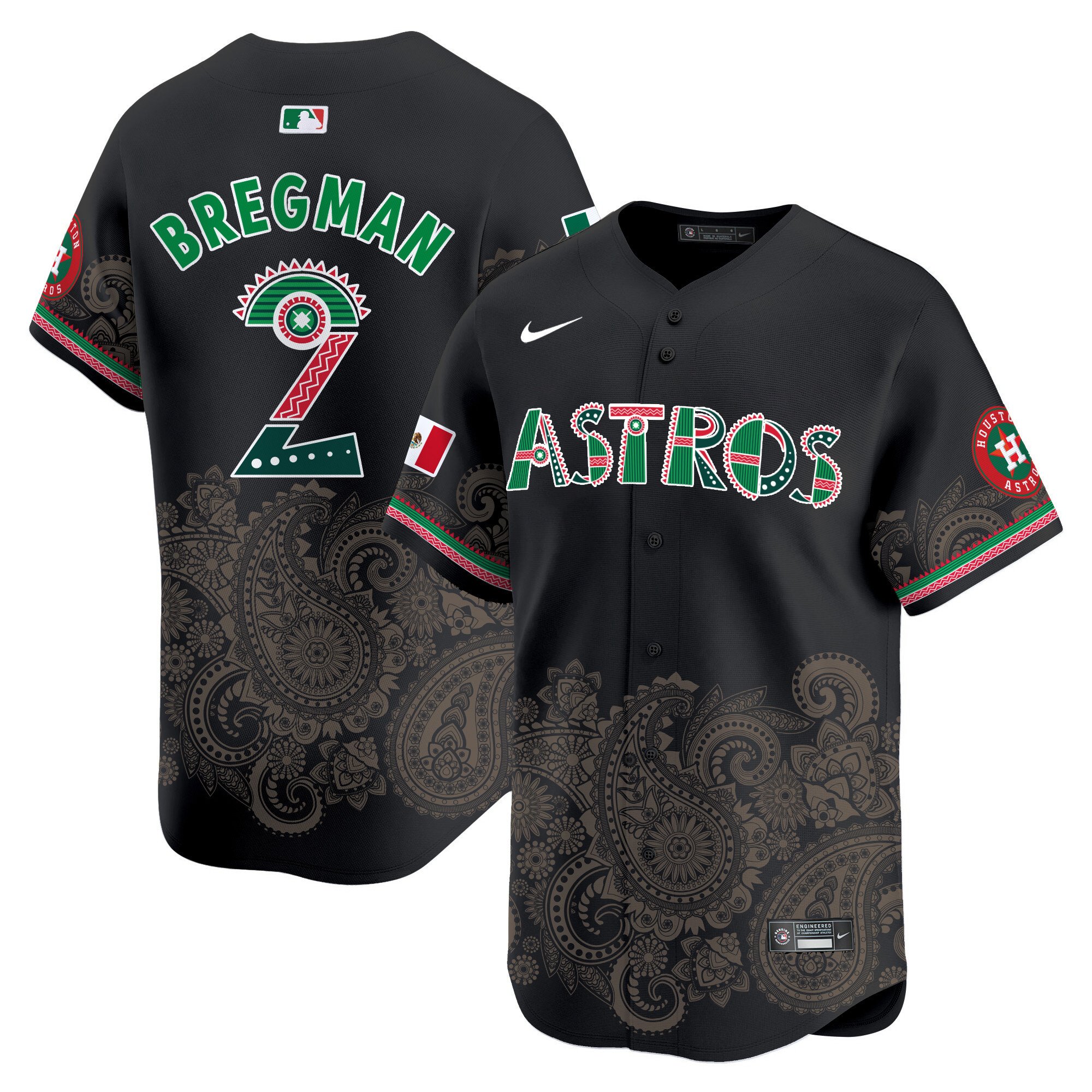 Men's Alex Bregman Houston Astros Paisley Mexico Vapor Premier Limited Black Jersey V2- Printed