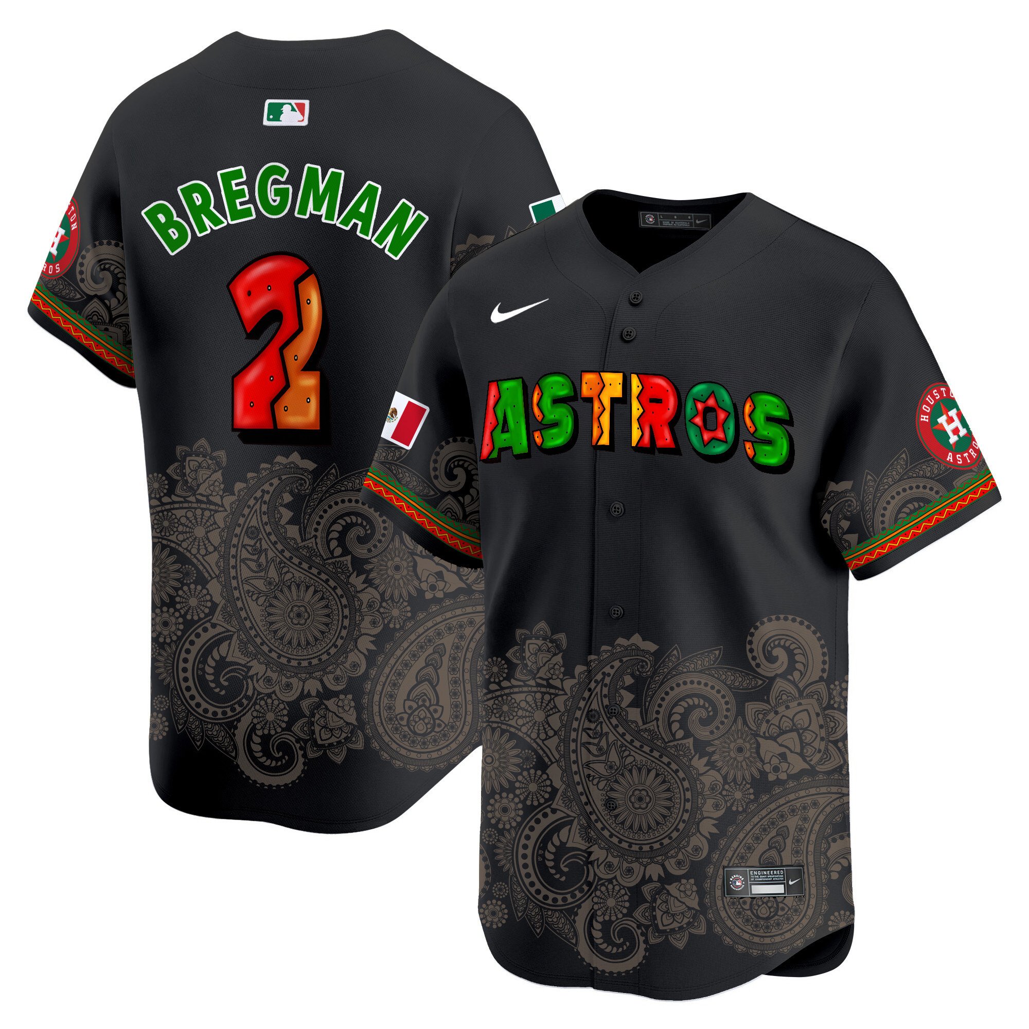 Men's Alex Bregman Houston Astros Paisley Mexico Vapor Premier Limited Black Jersey V3 - Printed