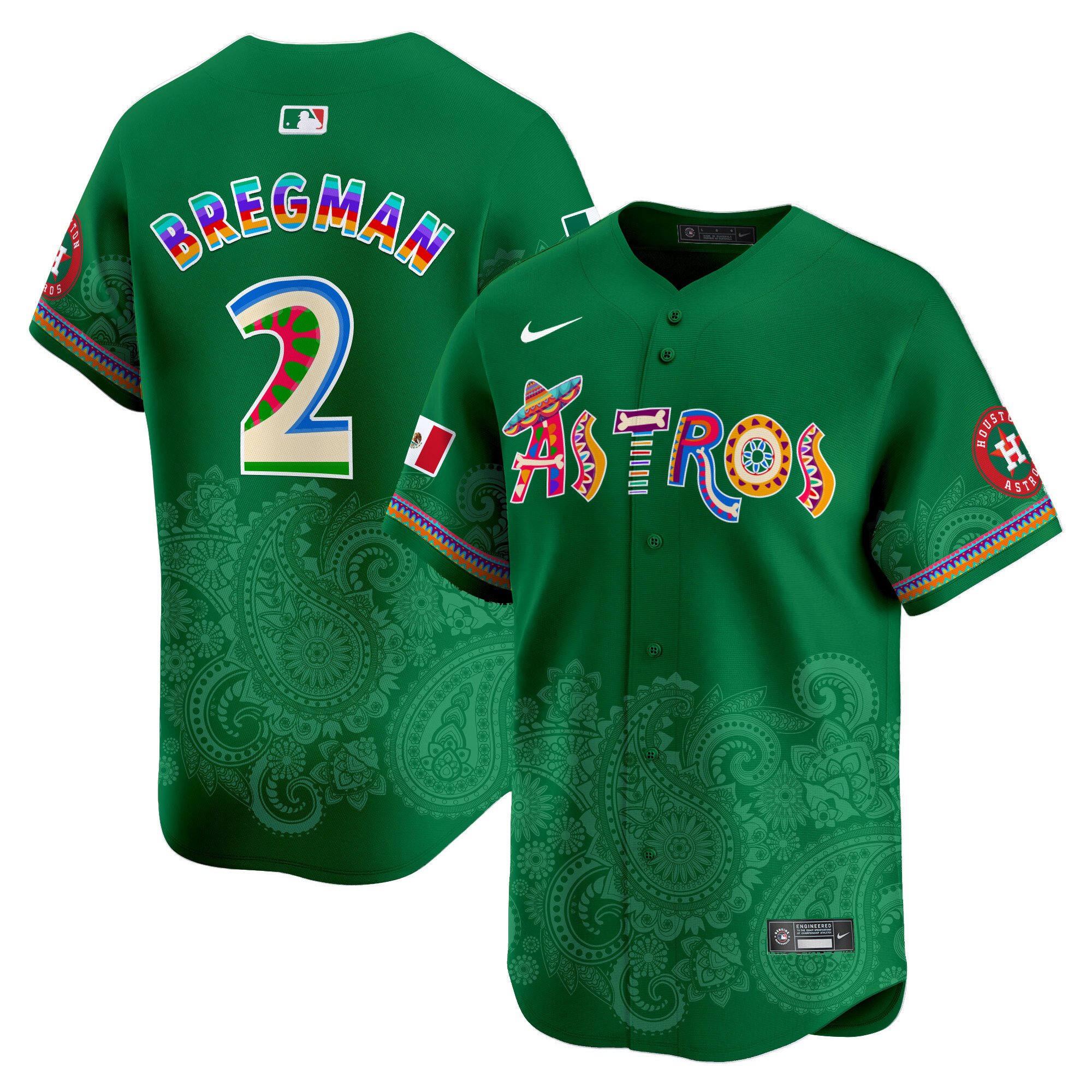 Men's Alex Bregman Houston Astros Paisley Mexico Vapor Premier Limited Green Jersey - Printed