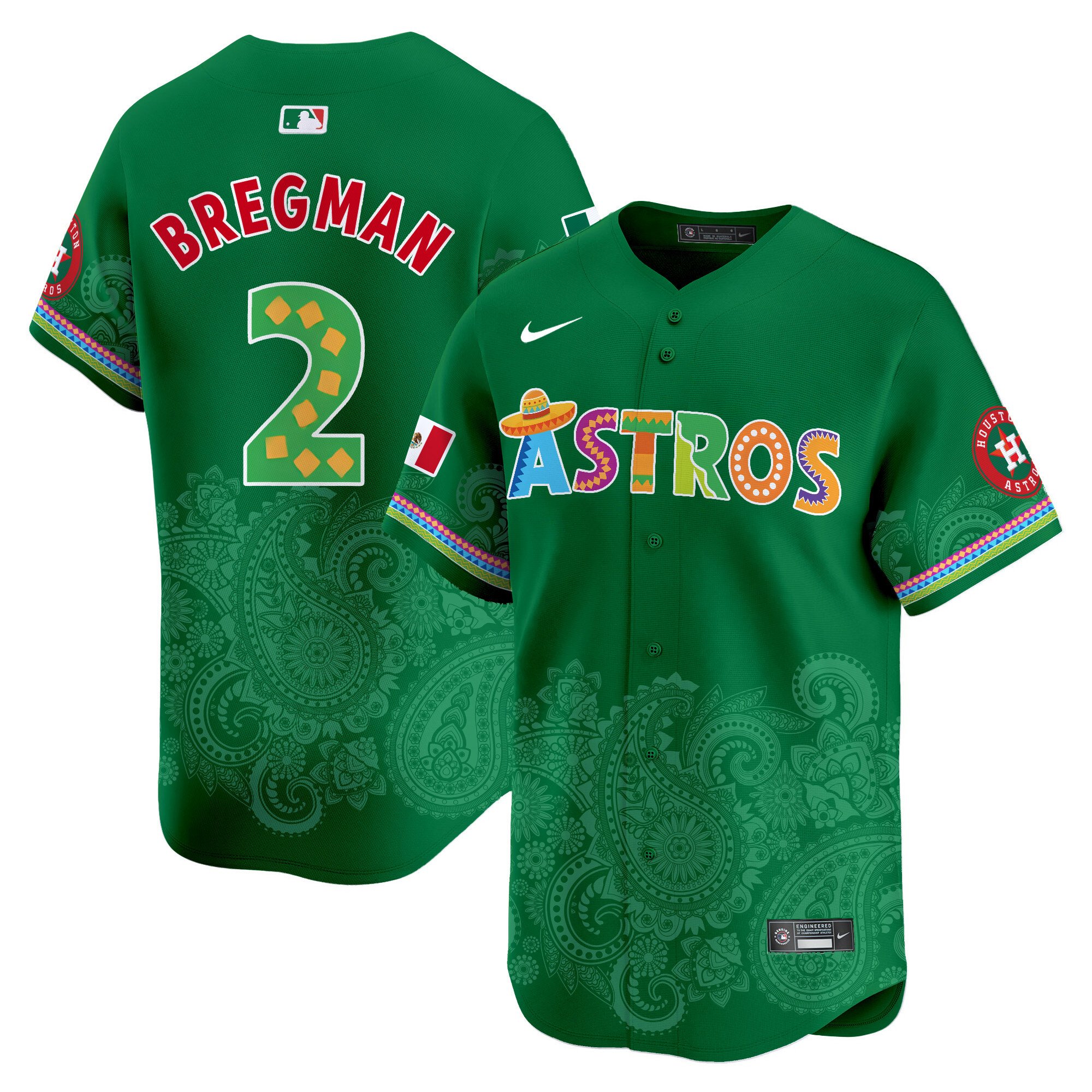 Men's Alex Bregman Houston Astros Paisley Mexico Vapor Premier Limited Green Jersey V5- Printed