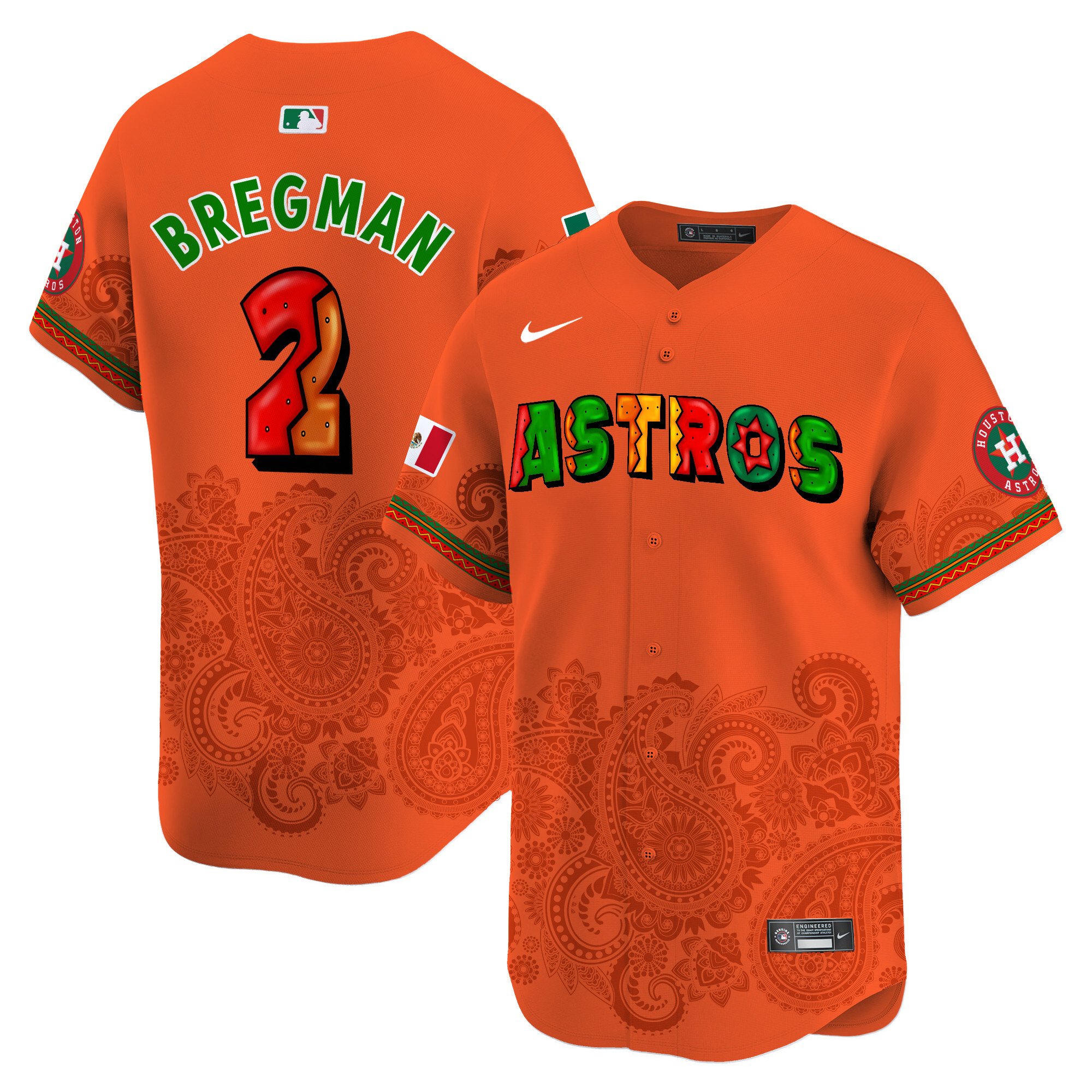 Men's Alex Bregman Houston Astros Paisley Mexico Vapor Premier Limited Orange Jersey V3 - Printed