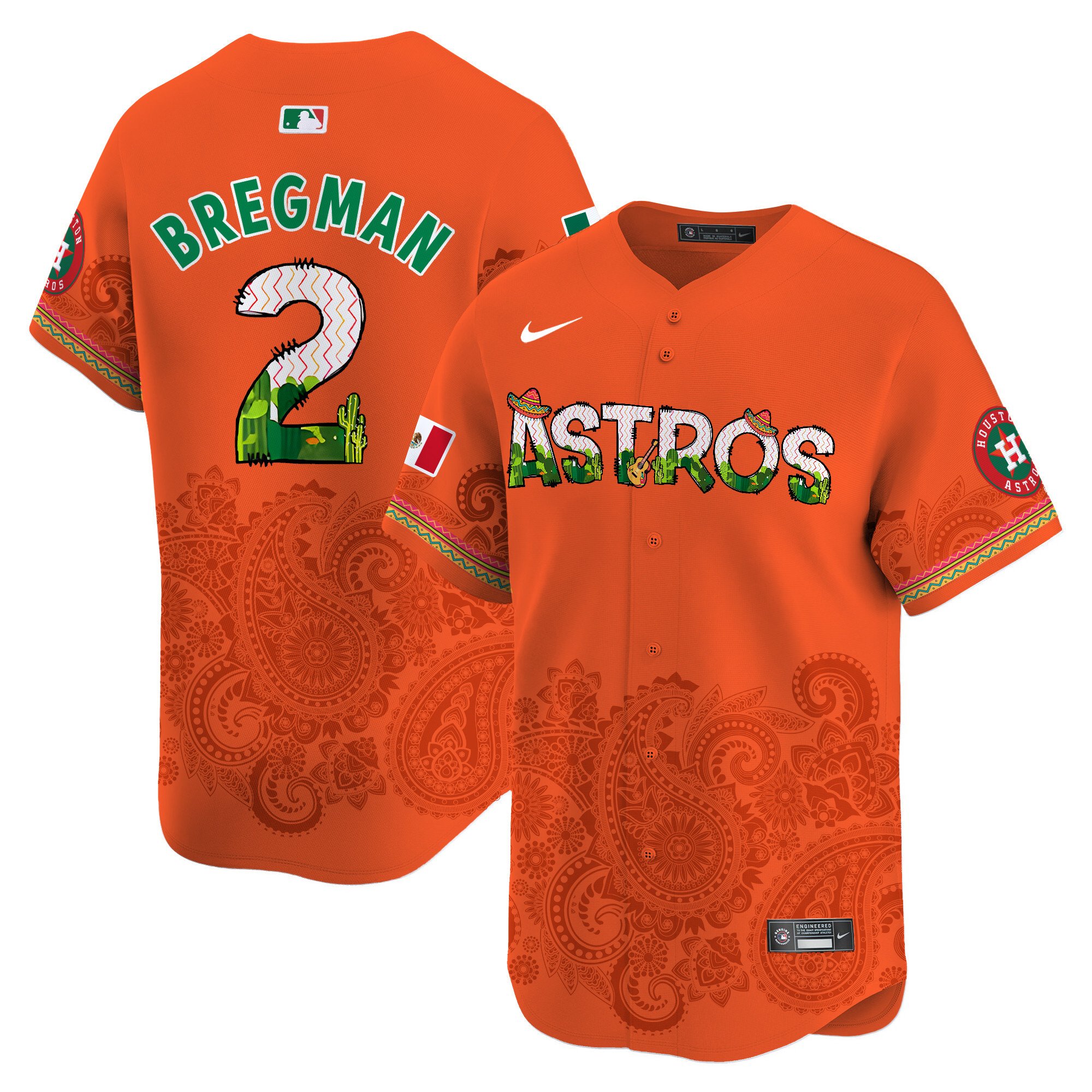 Men's Alex Bregman Houston Astros Paisley Mexico Vapor Premier Limited Orange Jersey V4 - Printed