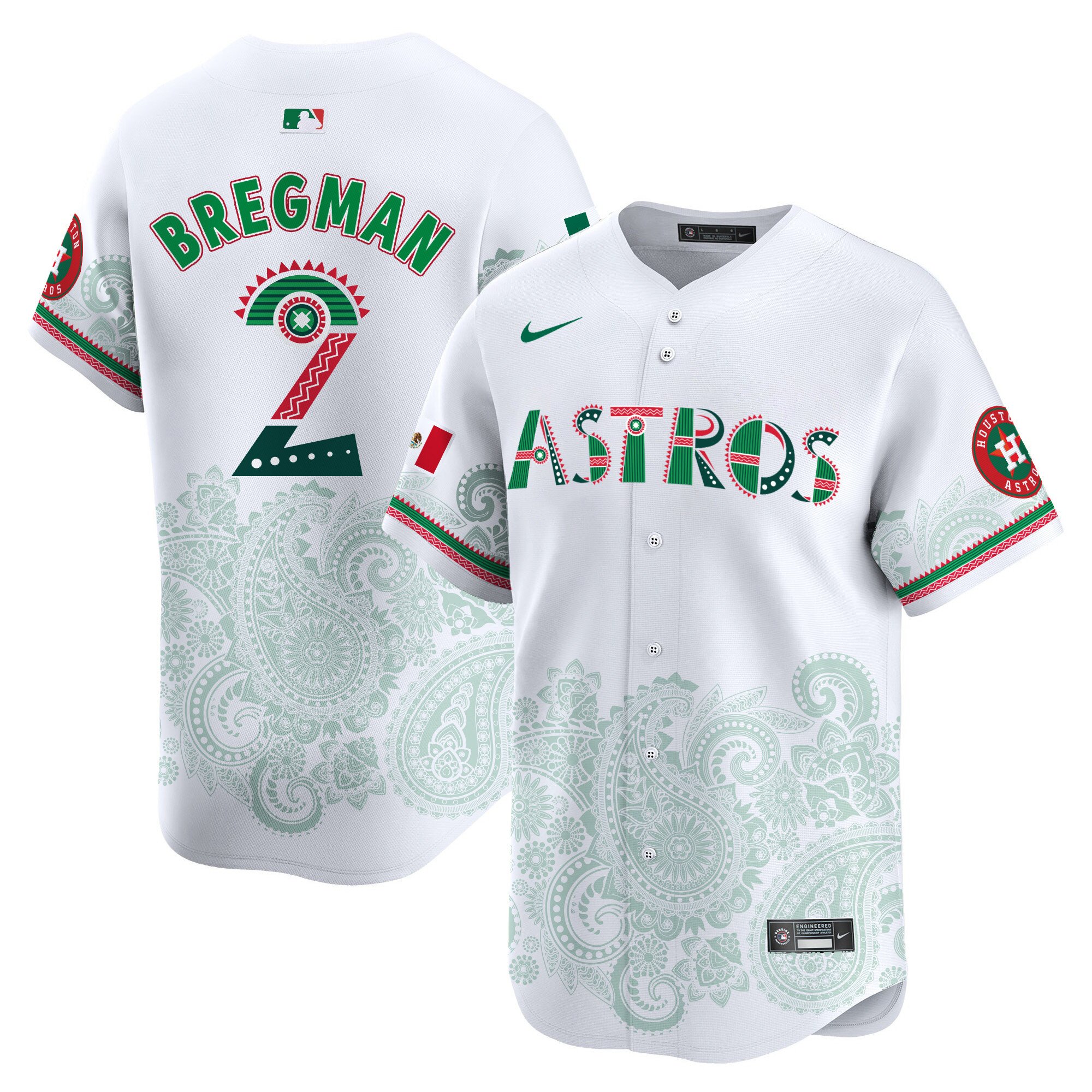 Men's Alex Bregman Houston Astros Paisley Mexico Vapor Premier Limited White Jersey V2- Printed