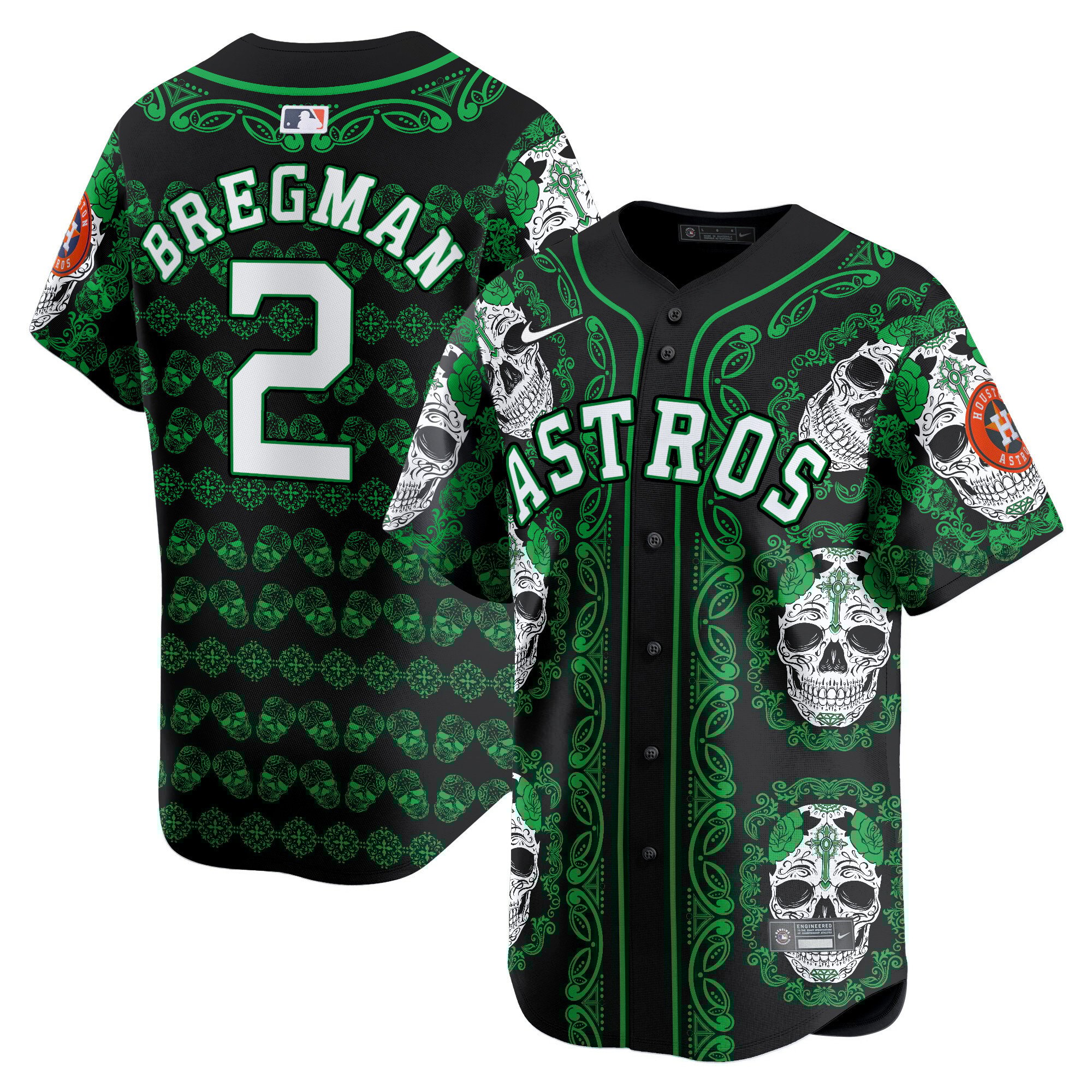 Men's Alex Bregman Houston Astros Paisley Sugar Skull Vapor Premier Limited Green Jersey - Printed