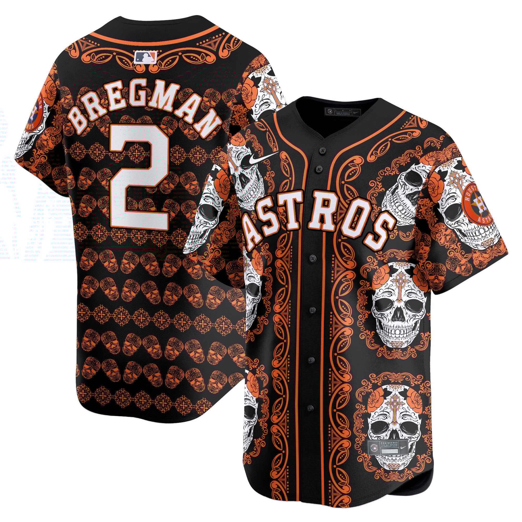 Men's Alex Bregman Houston Astros Paisley Sugar Skull Vapor Premier Limited Orange Jersey - Printed