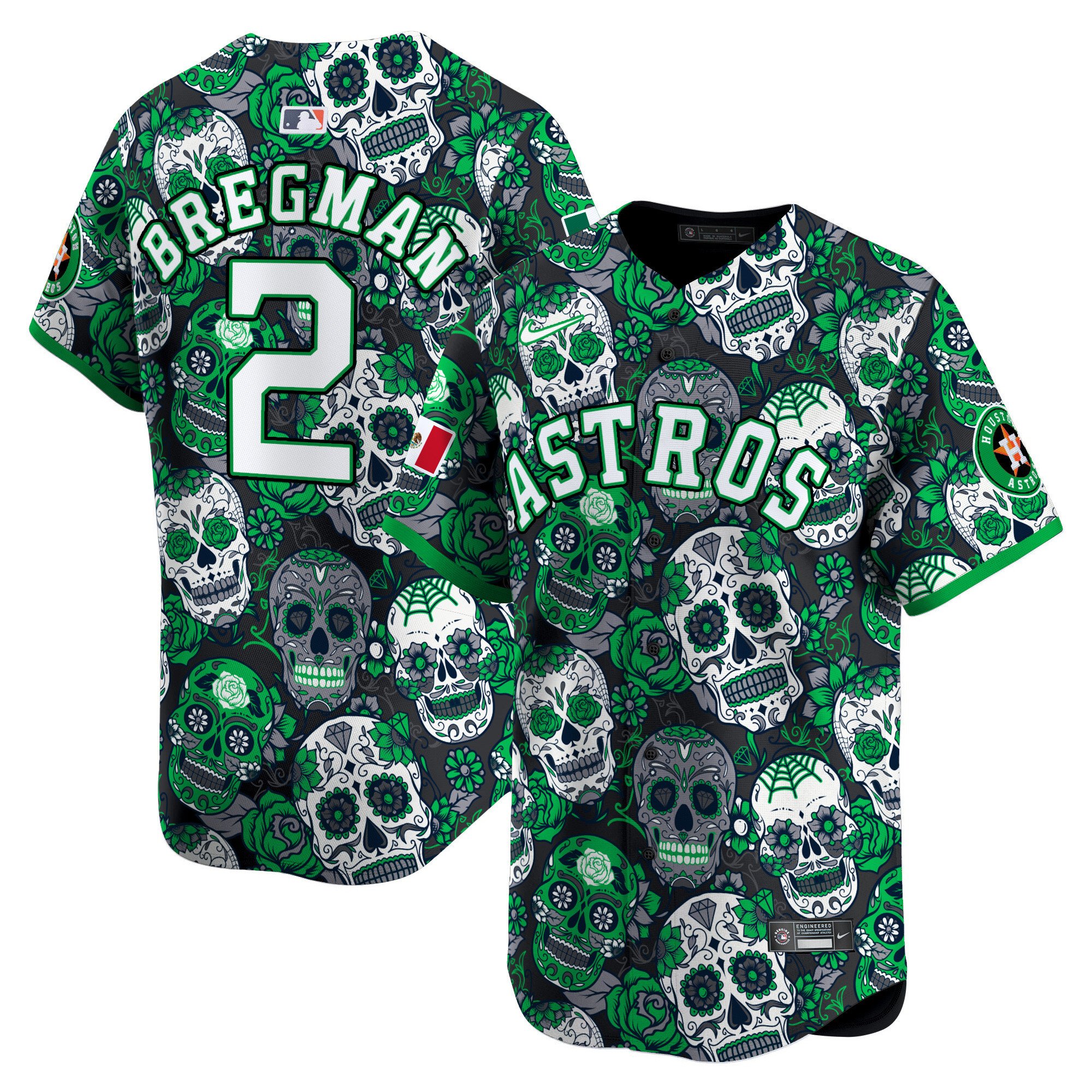 Men's Alex Bregman Houston Astros Sugar Skull Mexico Vapor Premier Limited Green Jersey - Printed