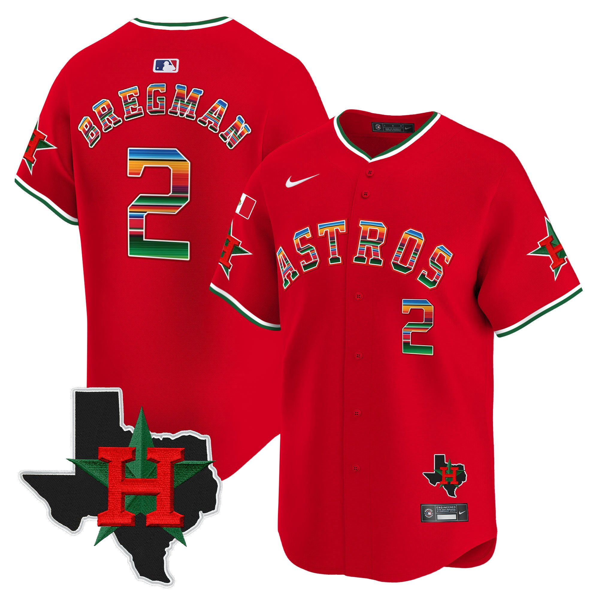 Men's Alex Bregman Mexico Texas Patch Vapor Premier Limited Red Houston Astros Jersey V2 - All Stitched