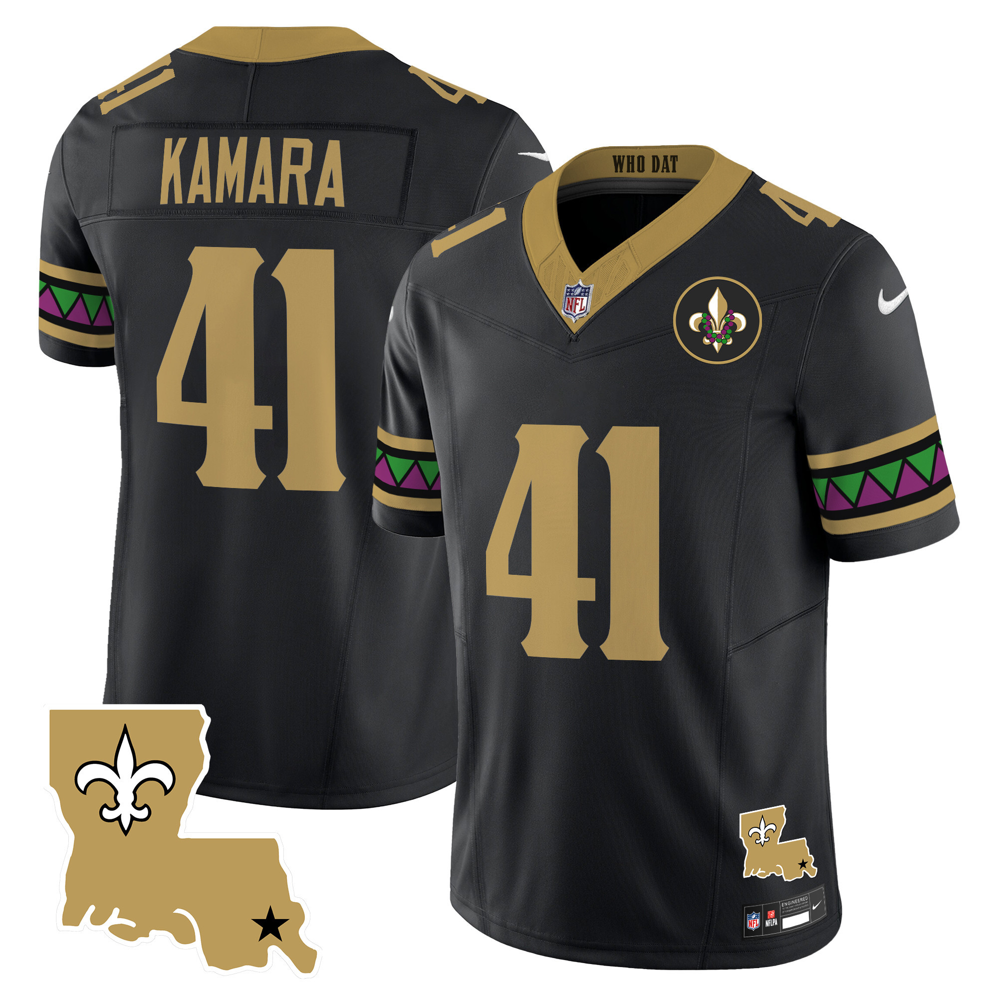 Men's Alvin Kamara New Orleans Saints Mardi Gras Vapor Limited Black Jersey - All Stitched