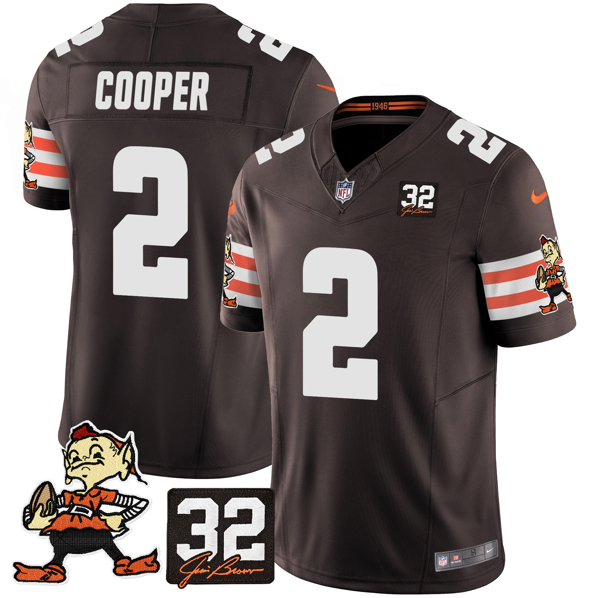 Men's Amari Cooper Cleveland Browns #32 Jim Brown Memorial Patch Vapor Limited Brown Jersey V2 - All Stitched